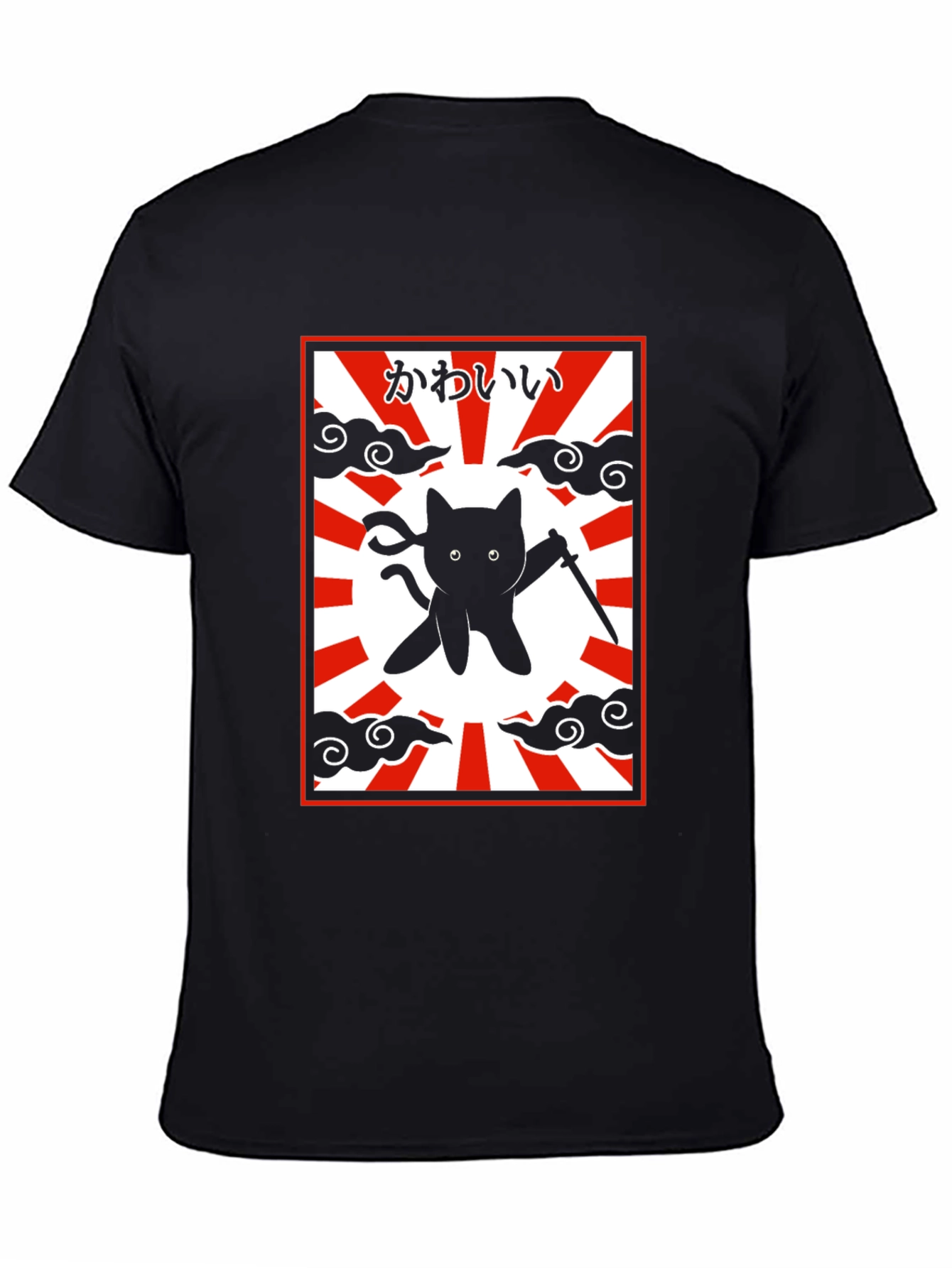 Black Ninja Cat Graphic T-Shirt - Kawaii Japanese Design view 4