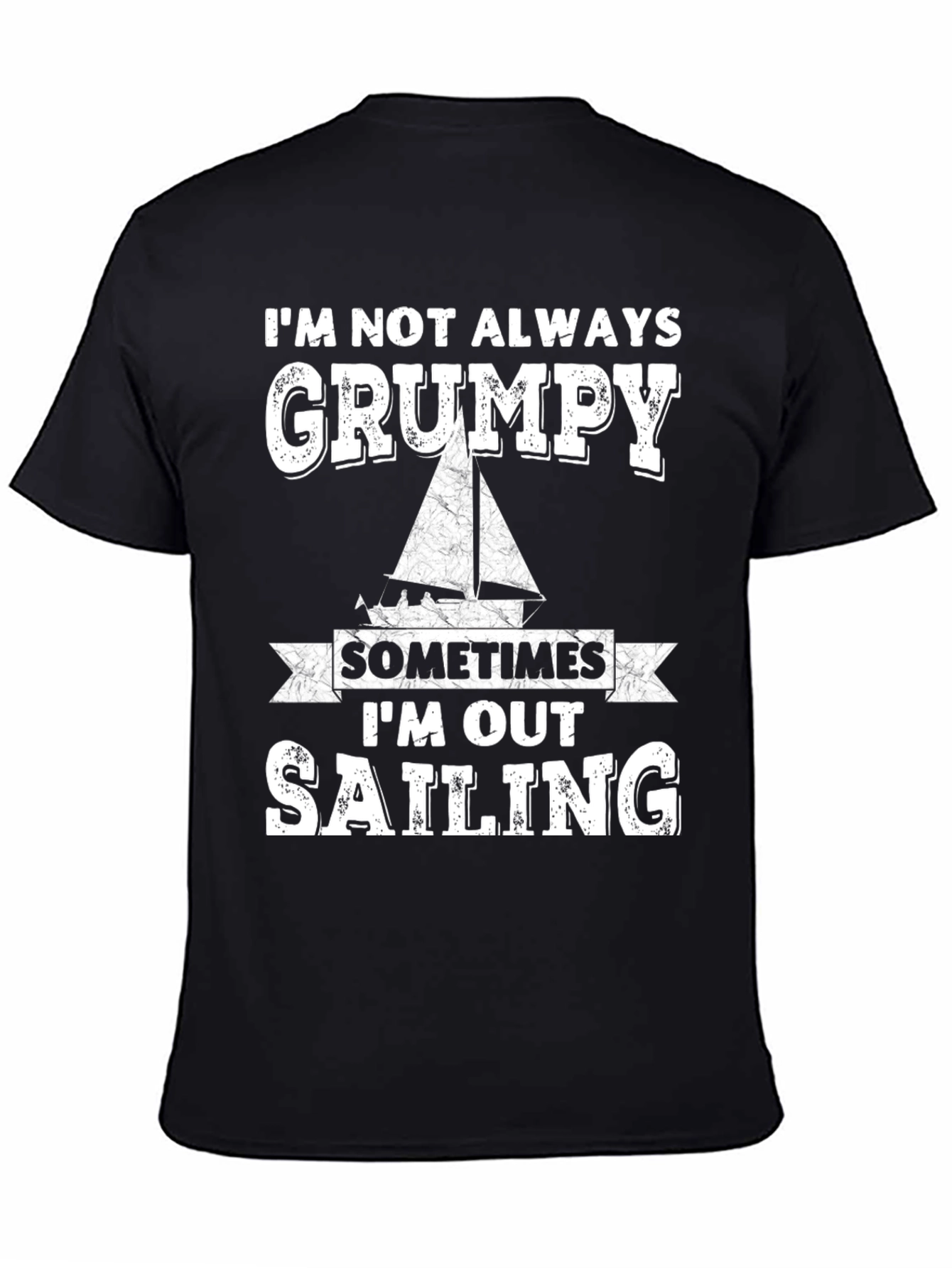 Black Grumpy Sailing T-Shirt, Black Crew Neck view 4