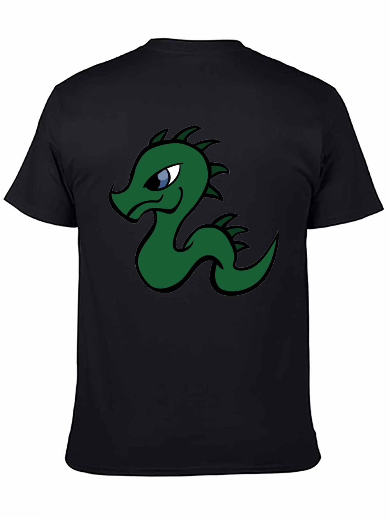 Black Cartoon Dragon Graphic Tee - Black Cotton T-Shirt view 4