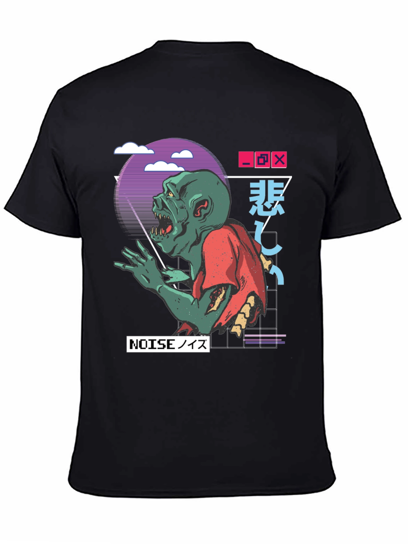 Black Zombie Noise T-Shirt - Vaporwave Style view 4