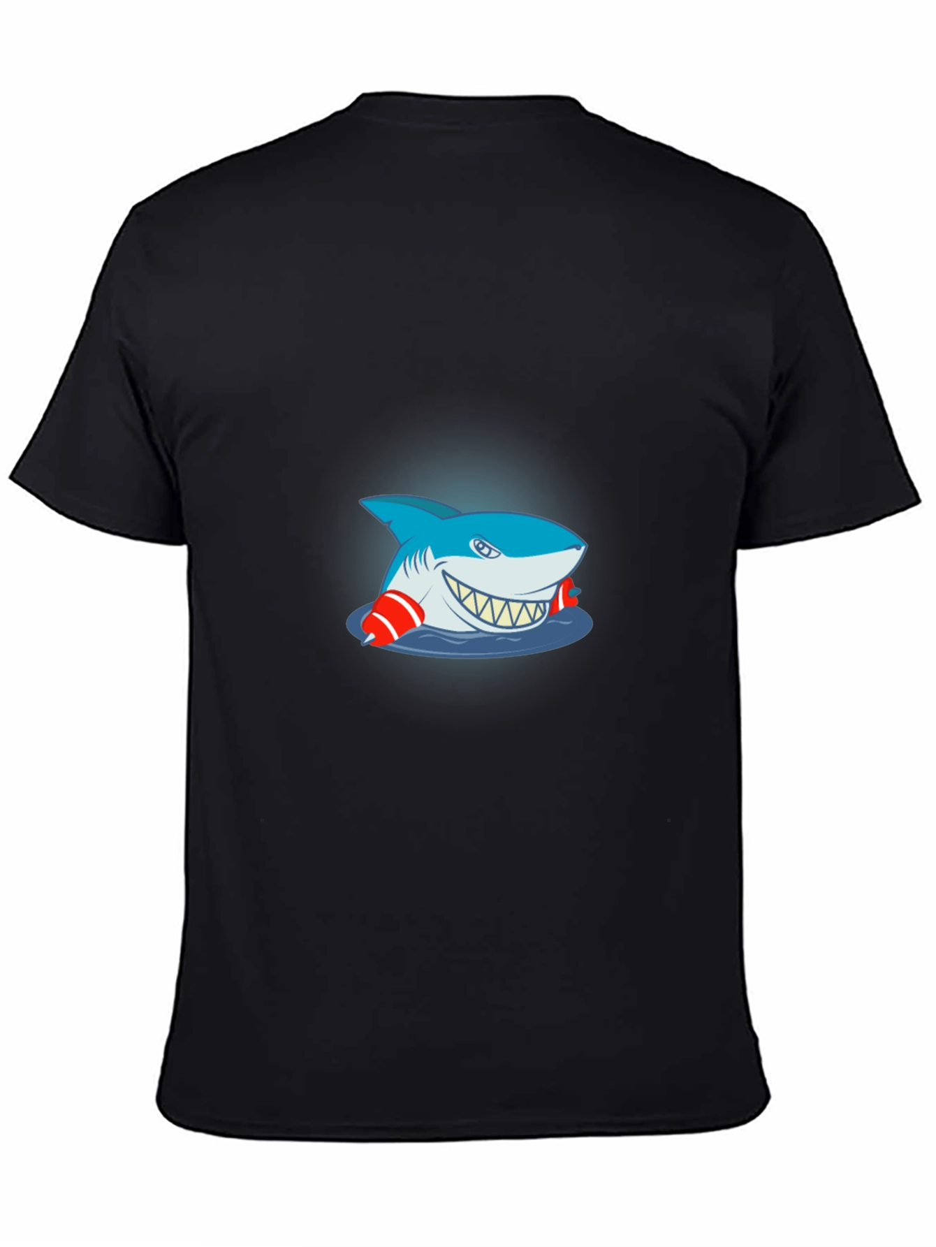 Black Cartoon Shark Graphic Tee - Black Cotton T-Shirt view 4