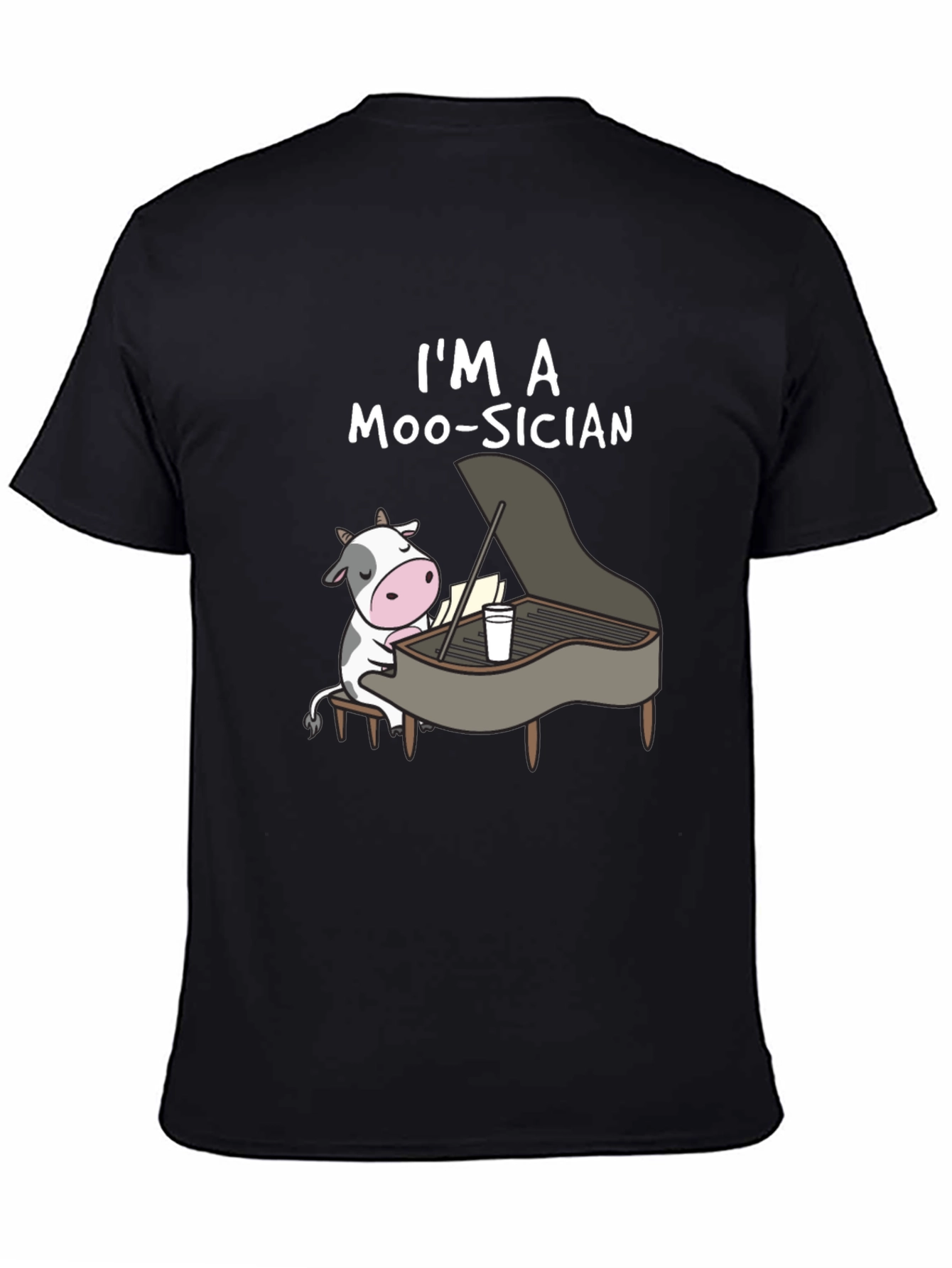 Black I'm a Moo-sician Funny Cow Piano T-Shirt view 4