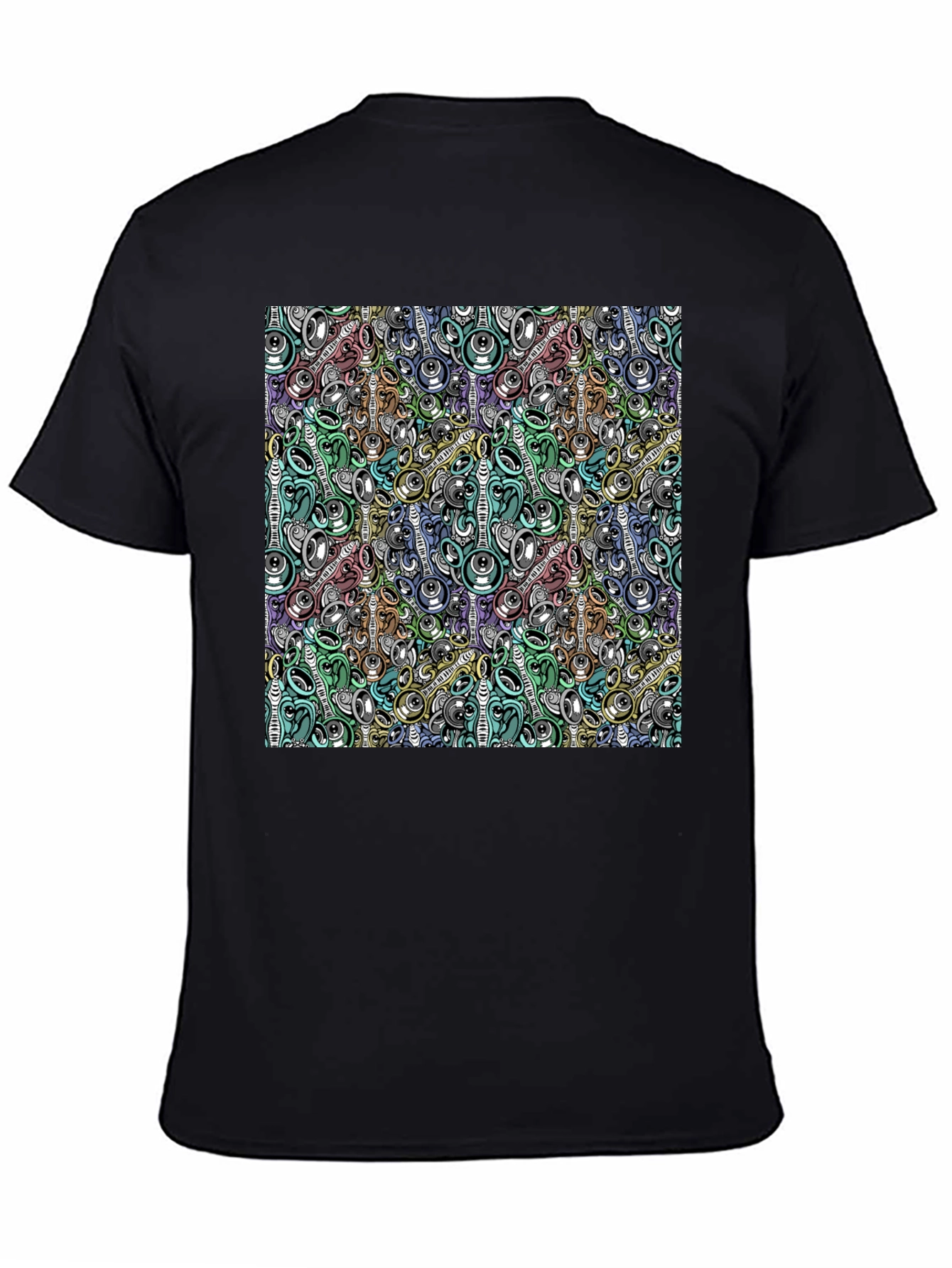 Black Abstract Music Pattern Black T-Shirt view 4