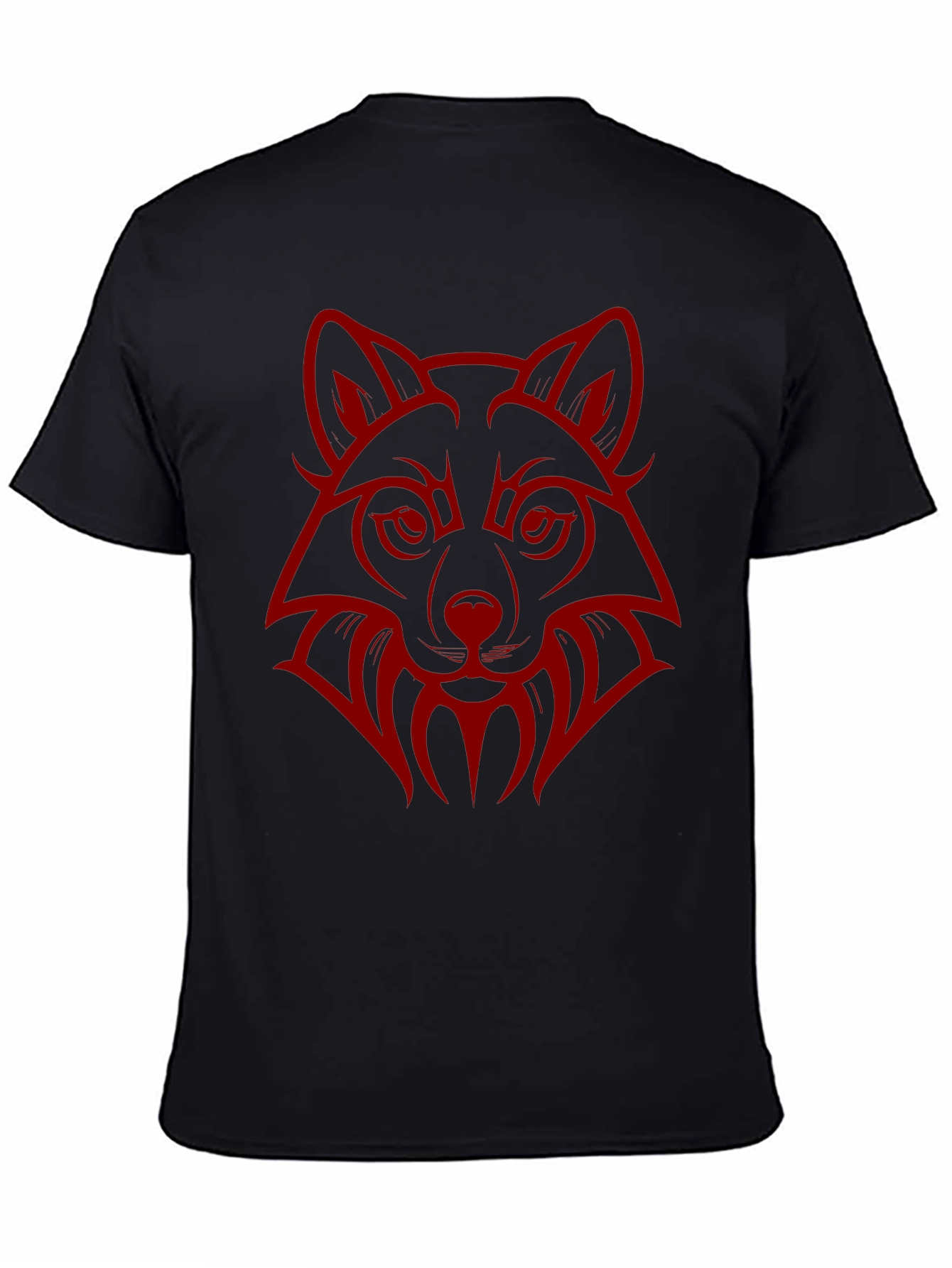 Black Wolf Head Graphic Print Crew Neck T-Shirt view 4