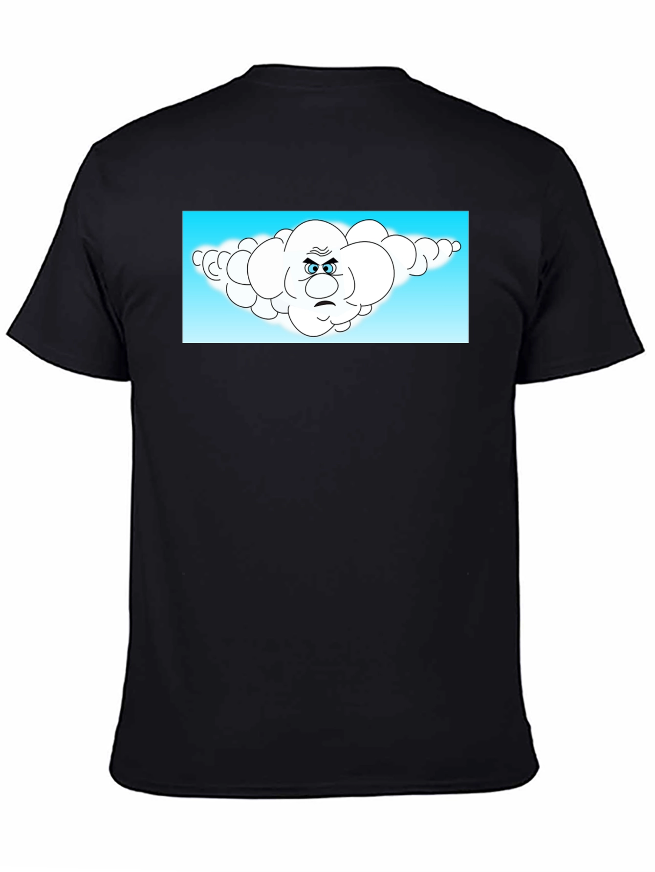 Black Grumpy Cloud Cartoon Black T-Shirt view 4