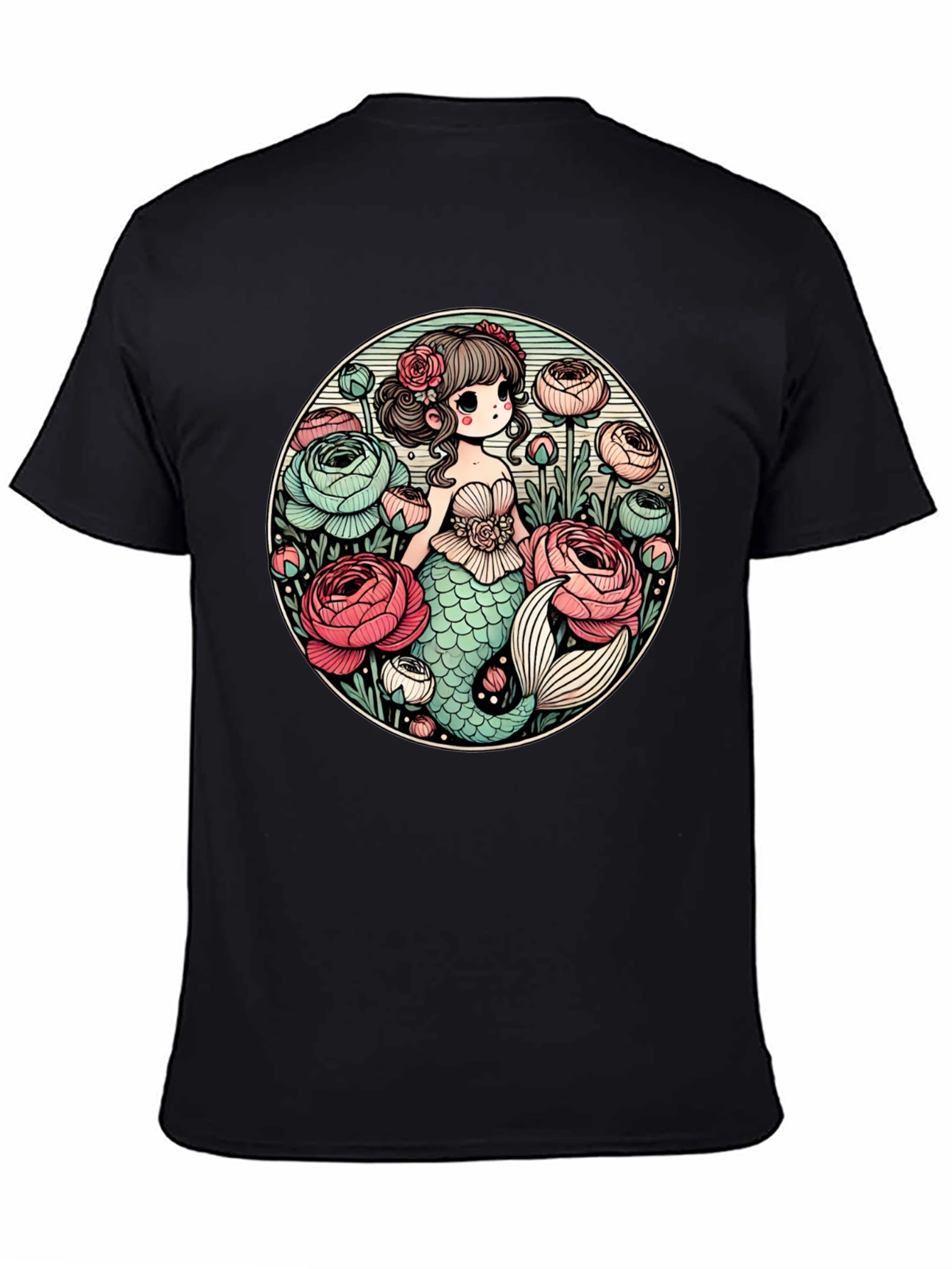 Black Mermaid & Flowers Graphic Tee - Black view 4