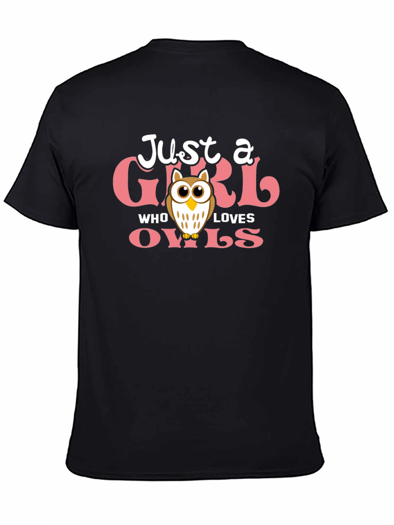 Black Just a Girl Who Loves Owls T-Shirt view 4