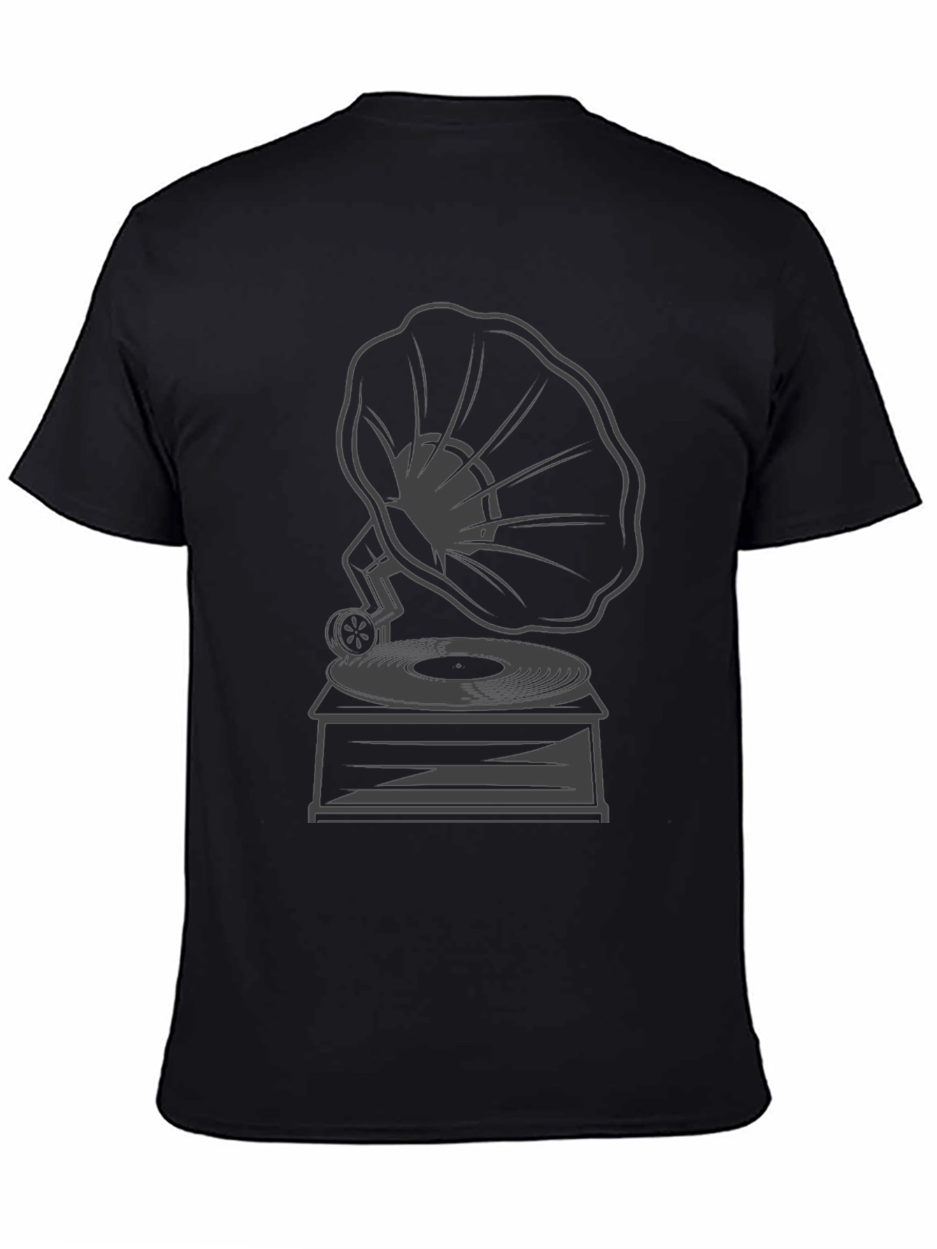 Black Retro Gramophone Graphic Tee - Stylish Vintage Music T-Shirt view 4