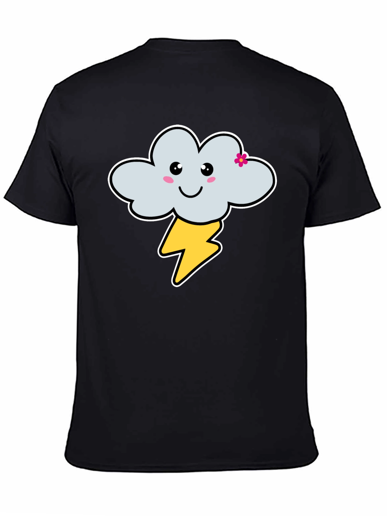 Black Cute Cloud & Lightning Bolt Graphic T-Shirt - Unisex view 4