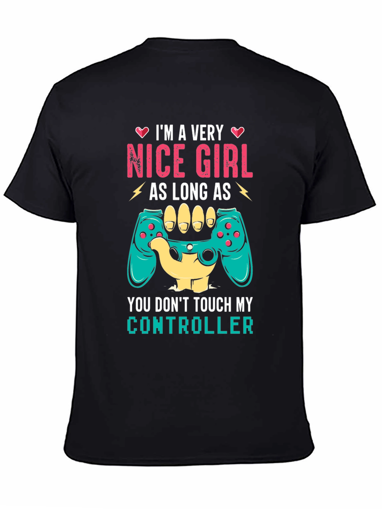 Black Nice Girl Controller T-Shirt Funny Gamer Tee view 4