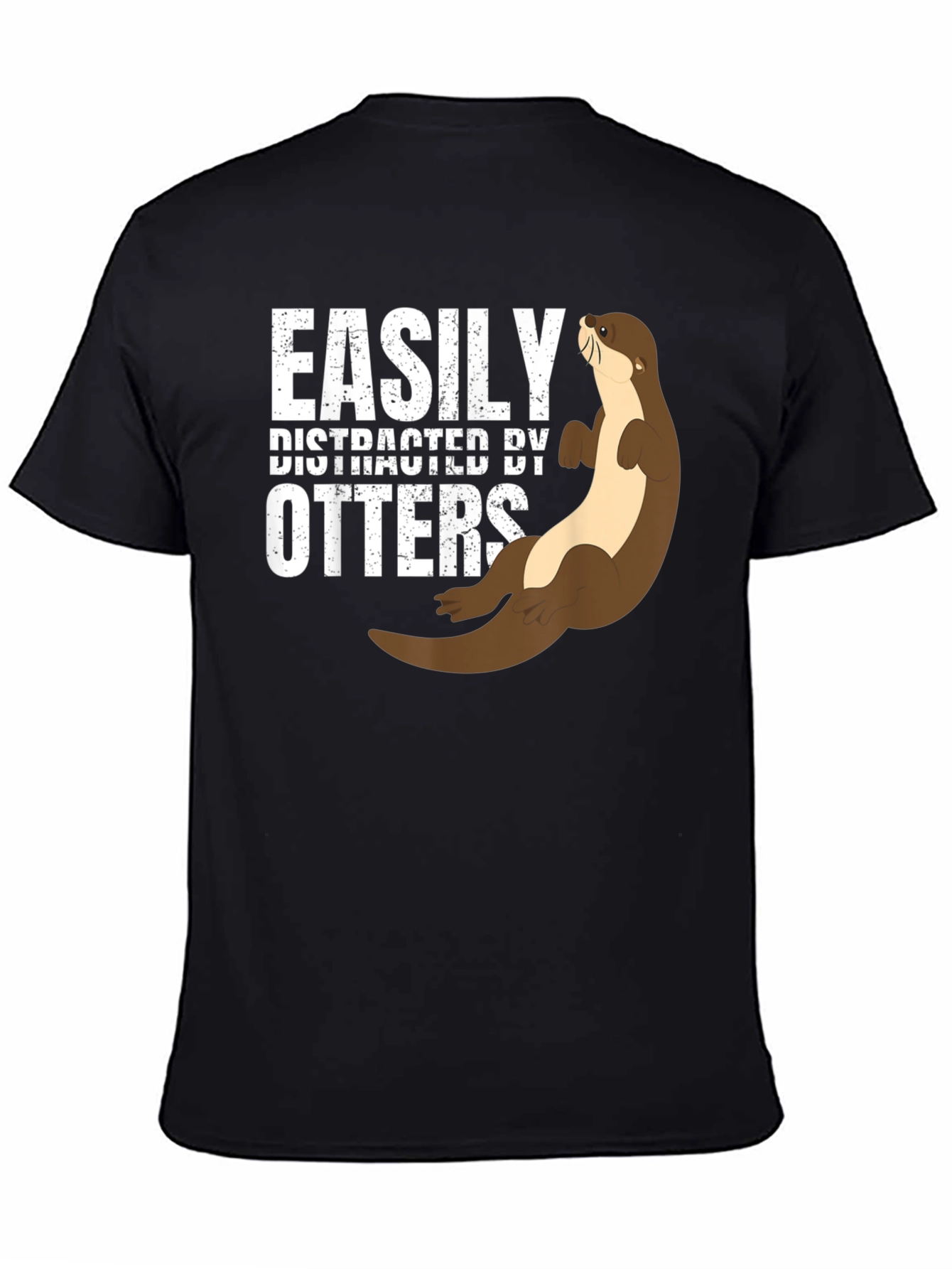 Black Easily Distracted By Otters Funny Graphic Tee view 4