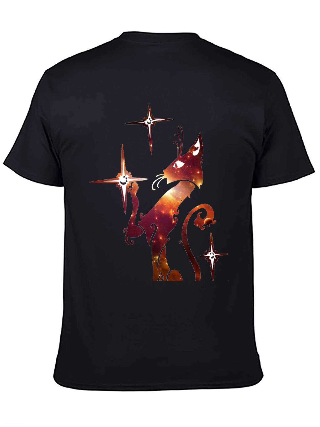 Black Celestial Cat Graphic T-Shirt - Black Cotton Blend view 4
