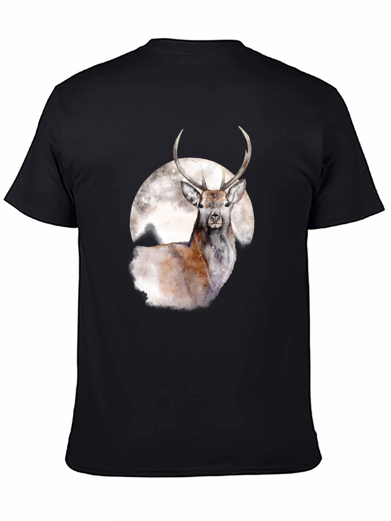 Black Deer and Moon Graphic Tee - Stylish Black T-Shirt view 4