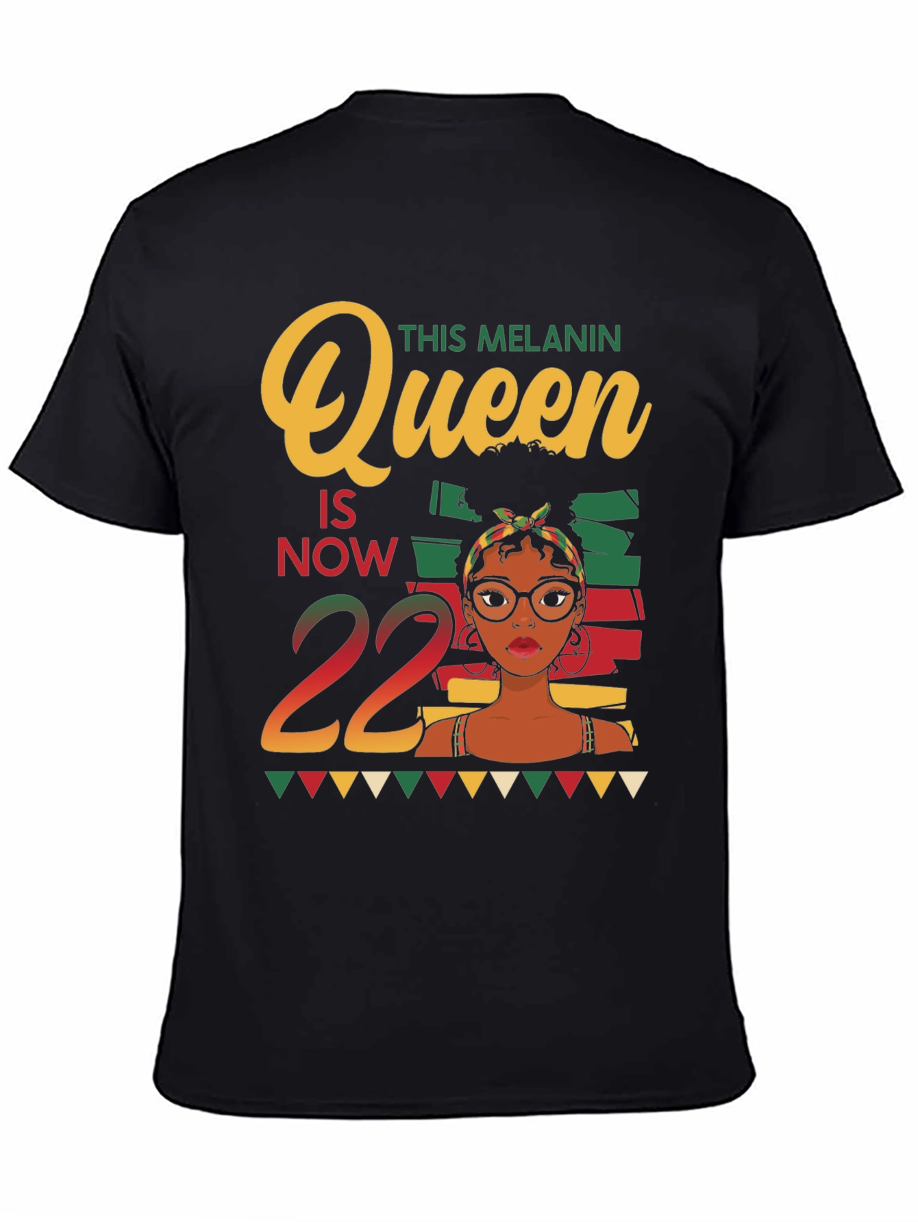 Black Melanin Queen 22nd Birthday Black T-Shirt view 4
