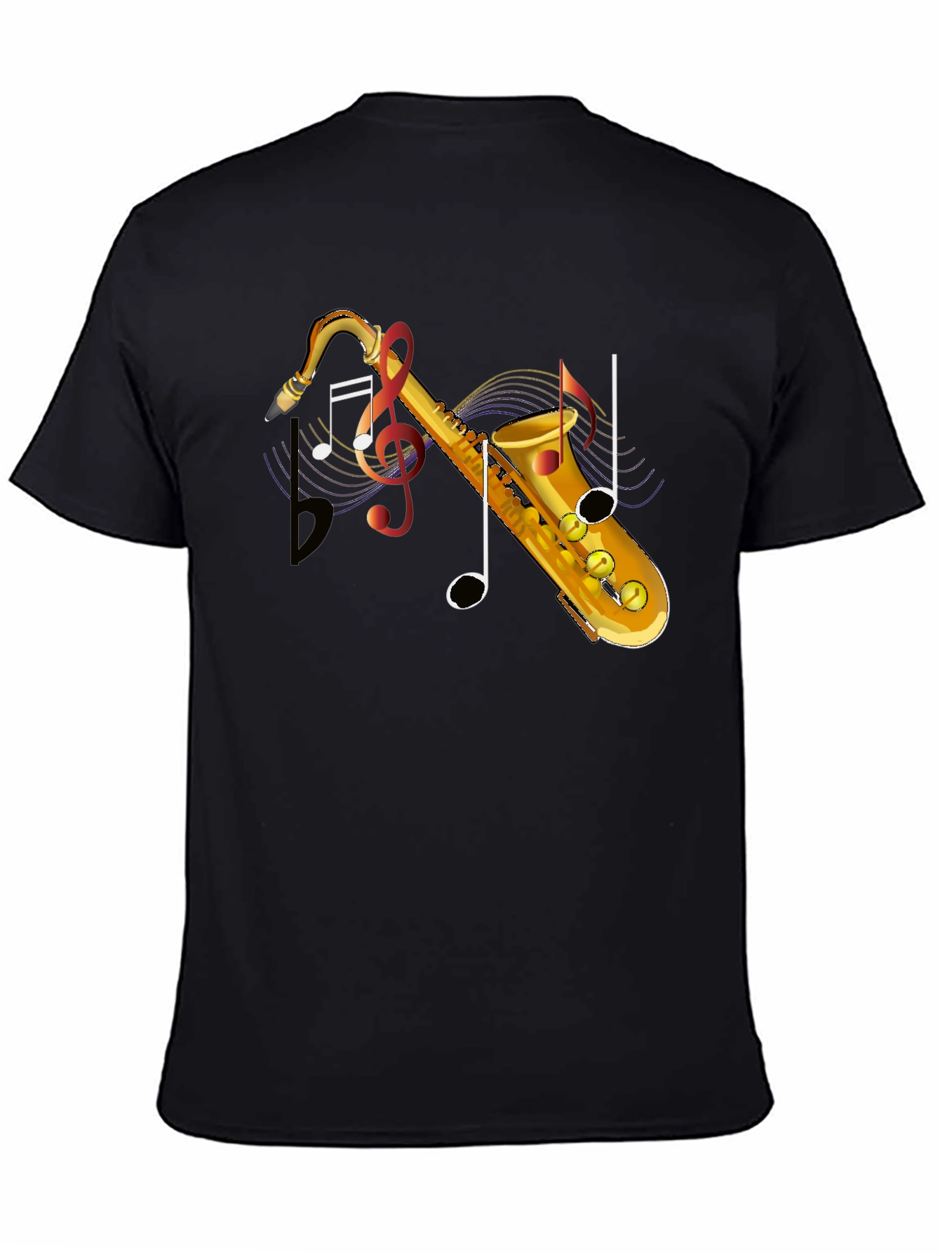 Black Saxophone Music Note Graphic T-Shirt view 4