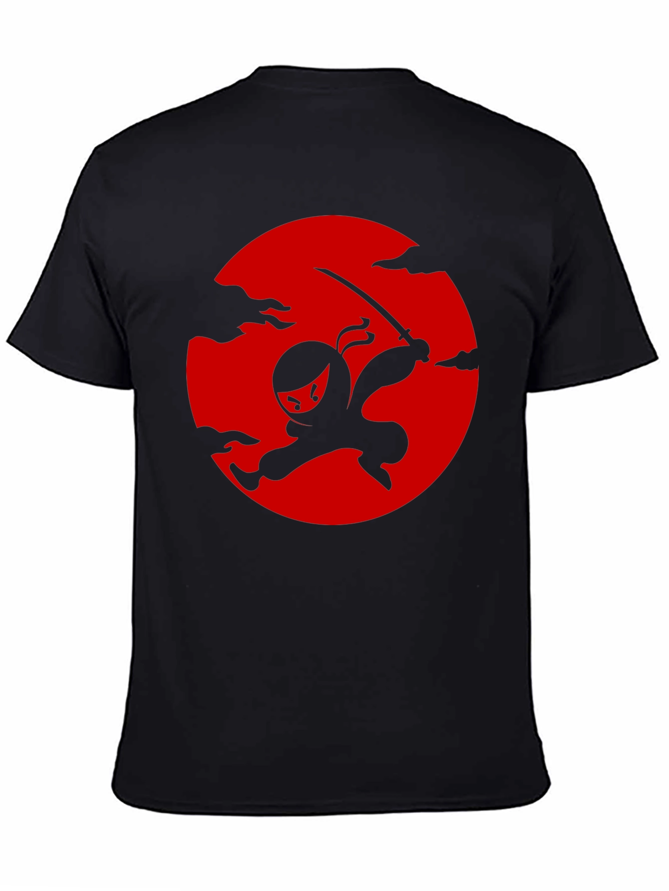 Black Ninja Silhouette Graphic Tee - Black Cotton T-Shirt view 4
