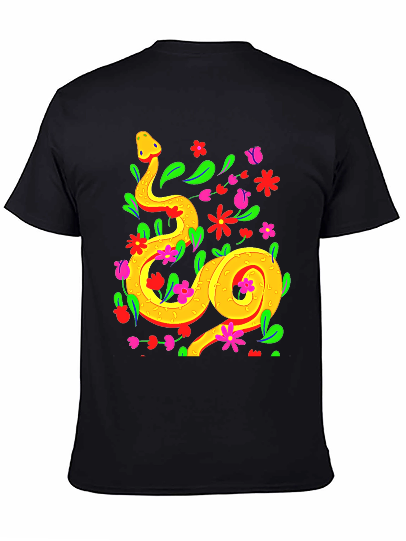 Black Floral Snake Graphic Tee - Stylish & Unique view 4