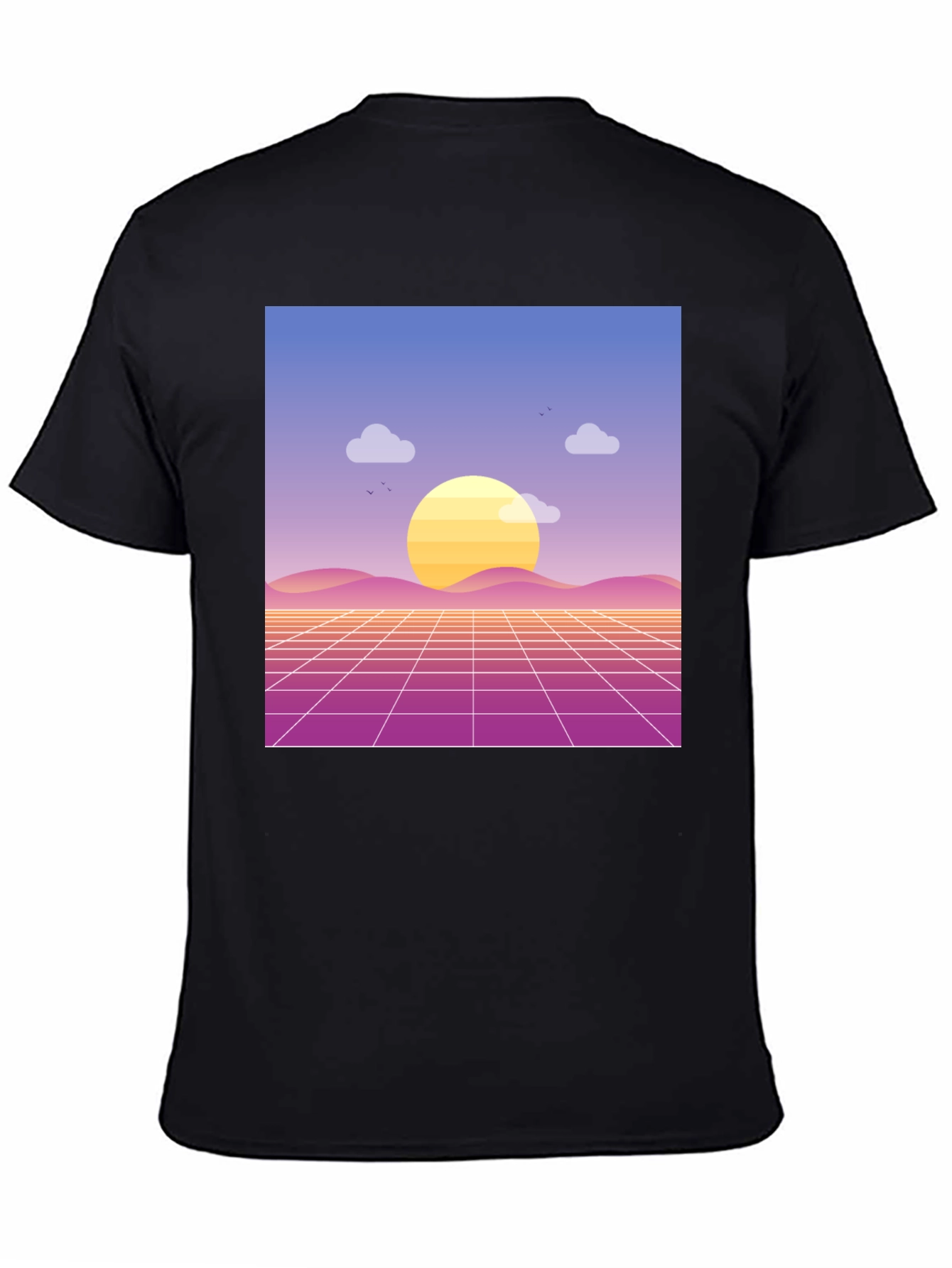 Black Retro Sunset Graphic Tee - Black Cotton Blend view 4