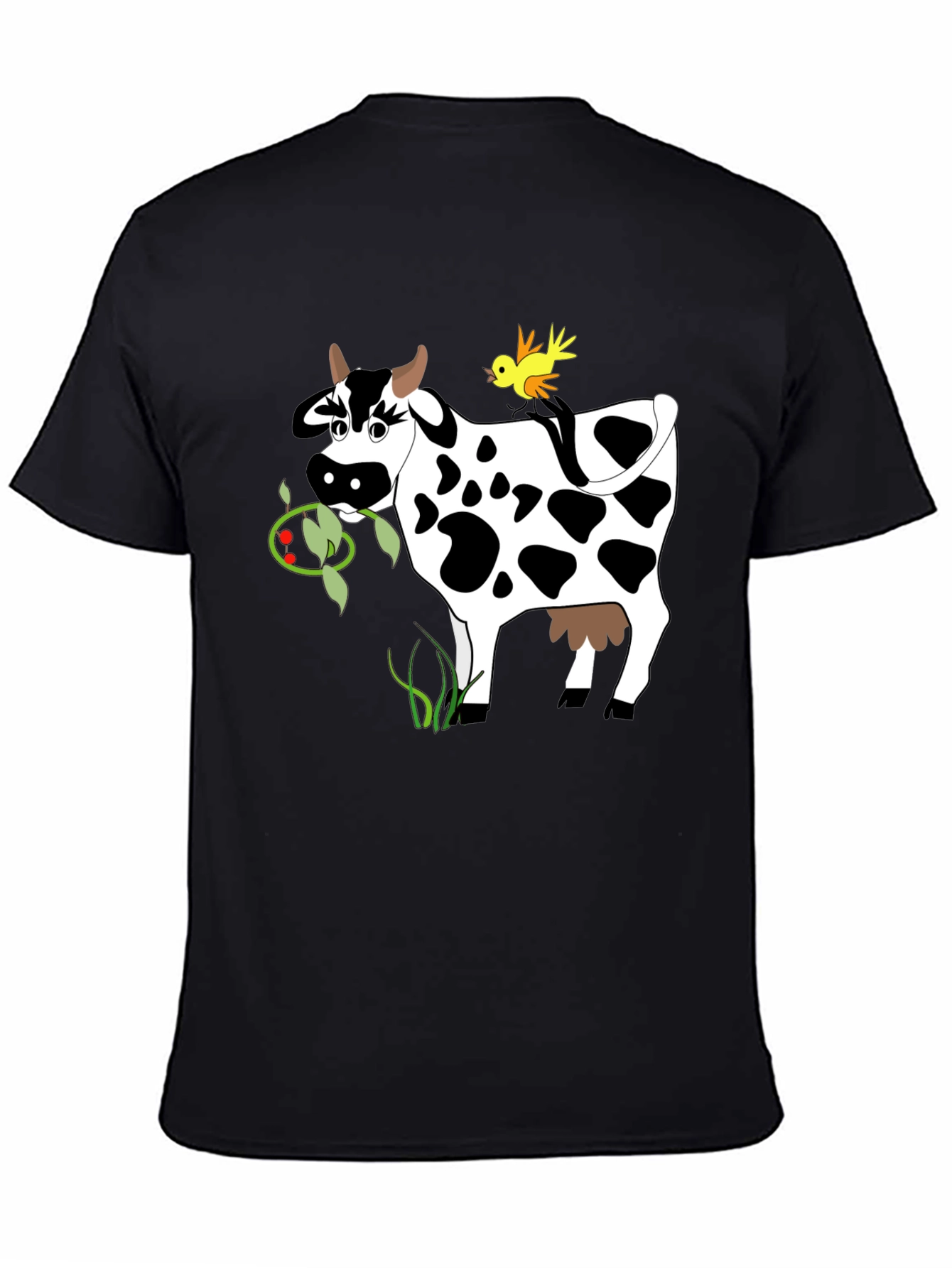 Black Cow & Bird Graphic Tee - Black Cotton T-Shirt view 4