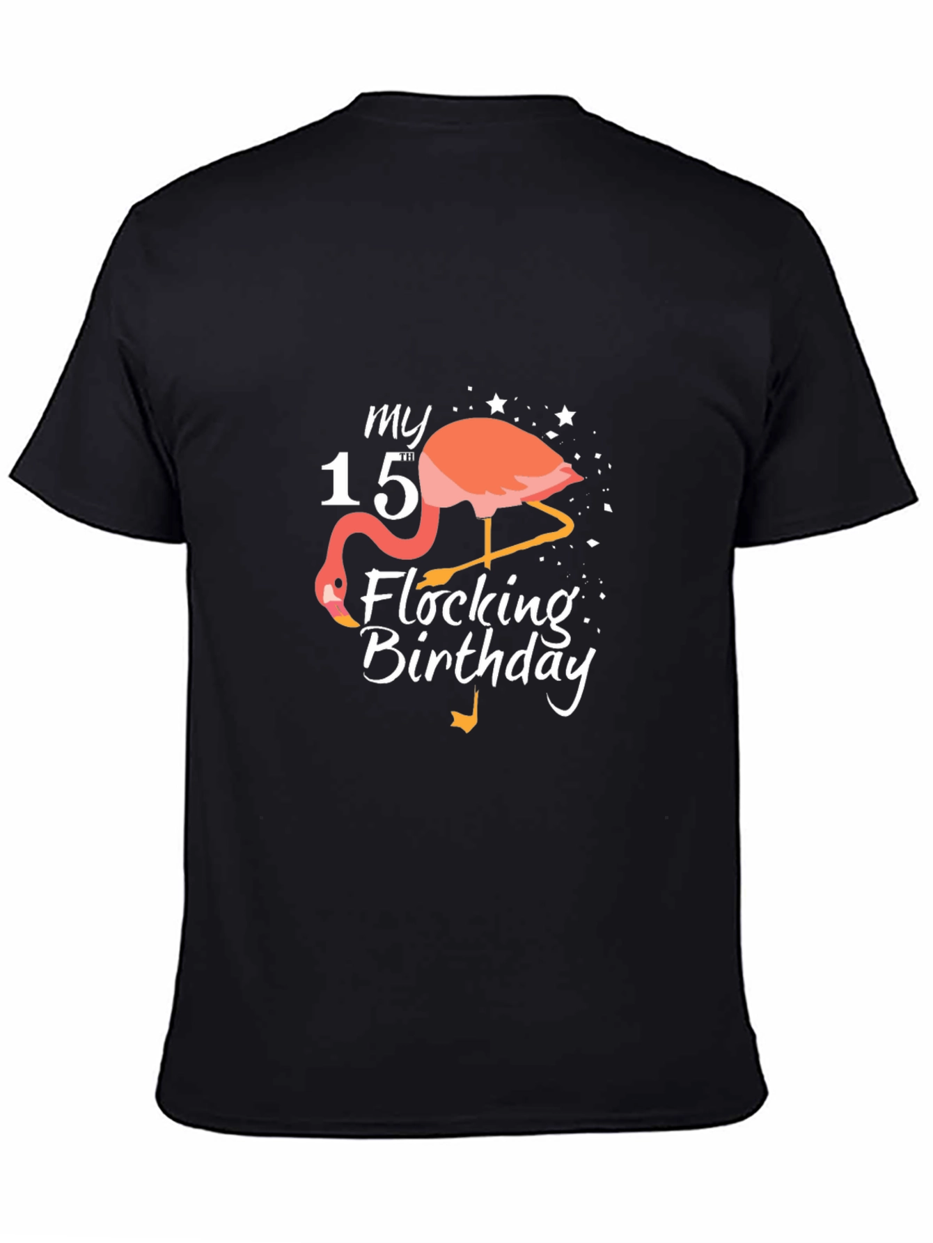 Black My 15th Flocking Birthday T-Shirt Flamingo view 4