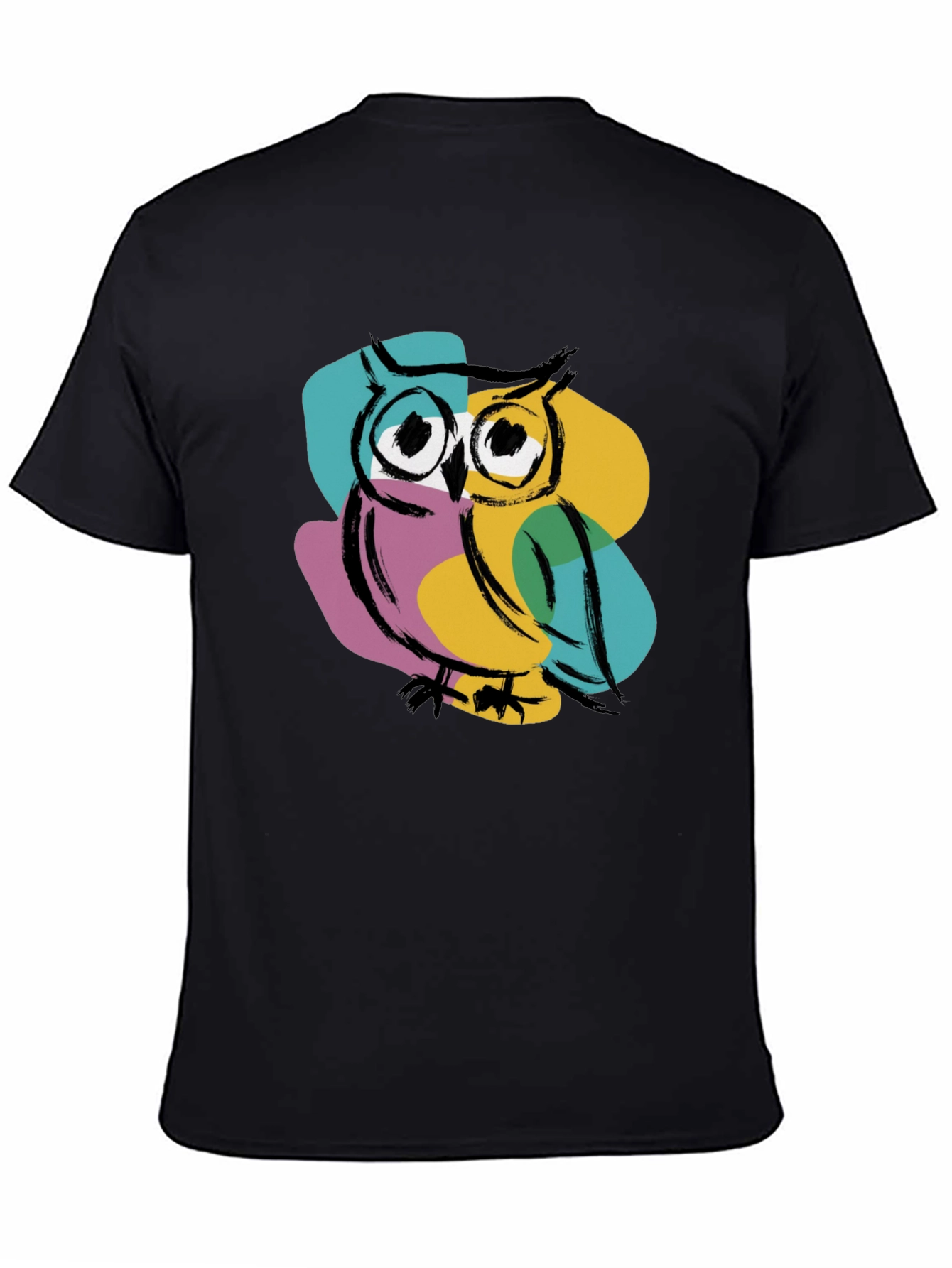 Black Cool Owl Graphic Print T-Shirt - Black view 4