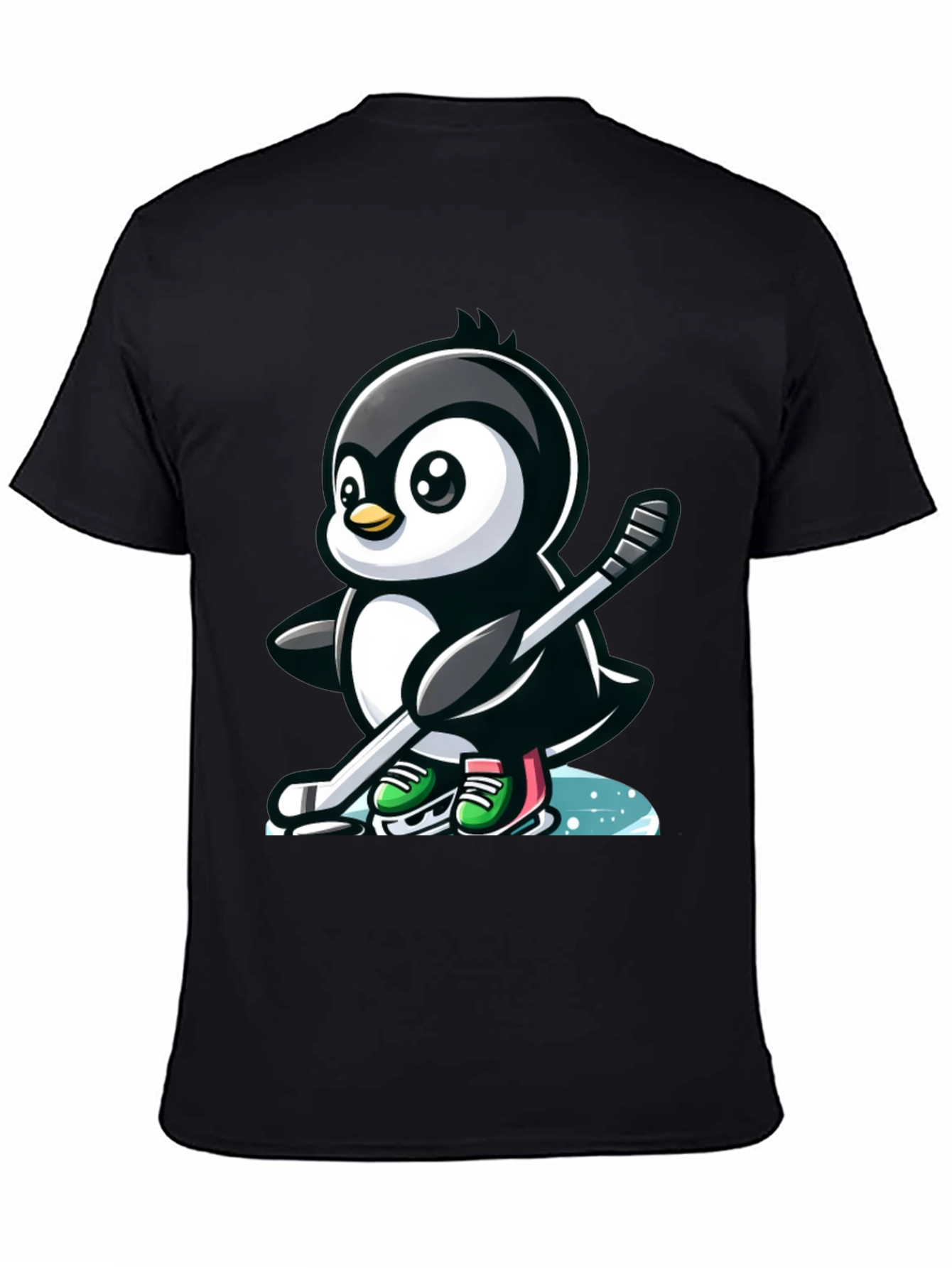 Black Hockey Penguin T-Shirt - Cool Cartoon Tee view 4