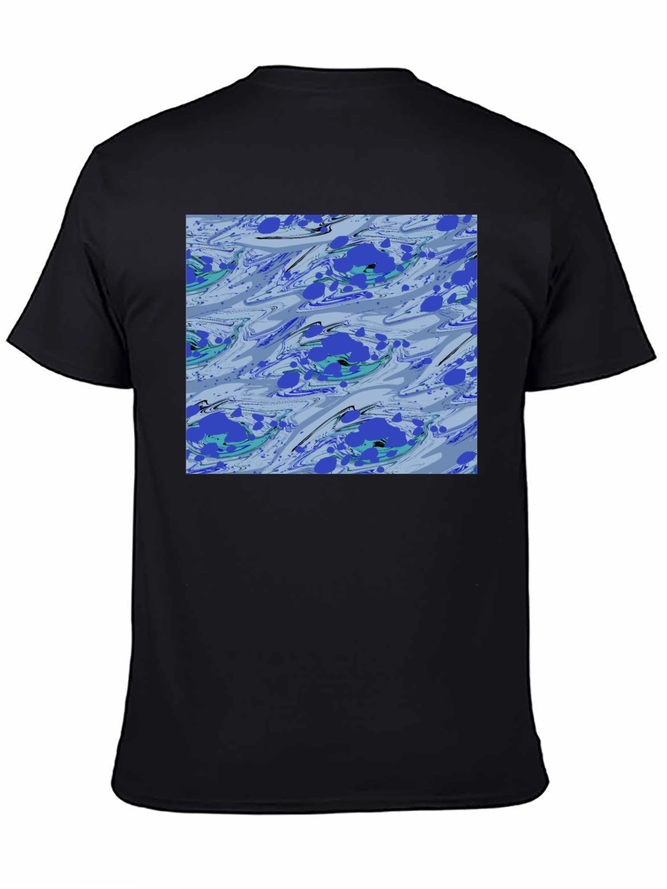 Black Abstract Blue Pattern Black T-Shirt view 4