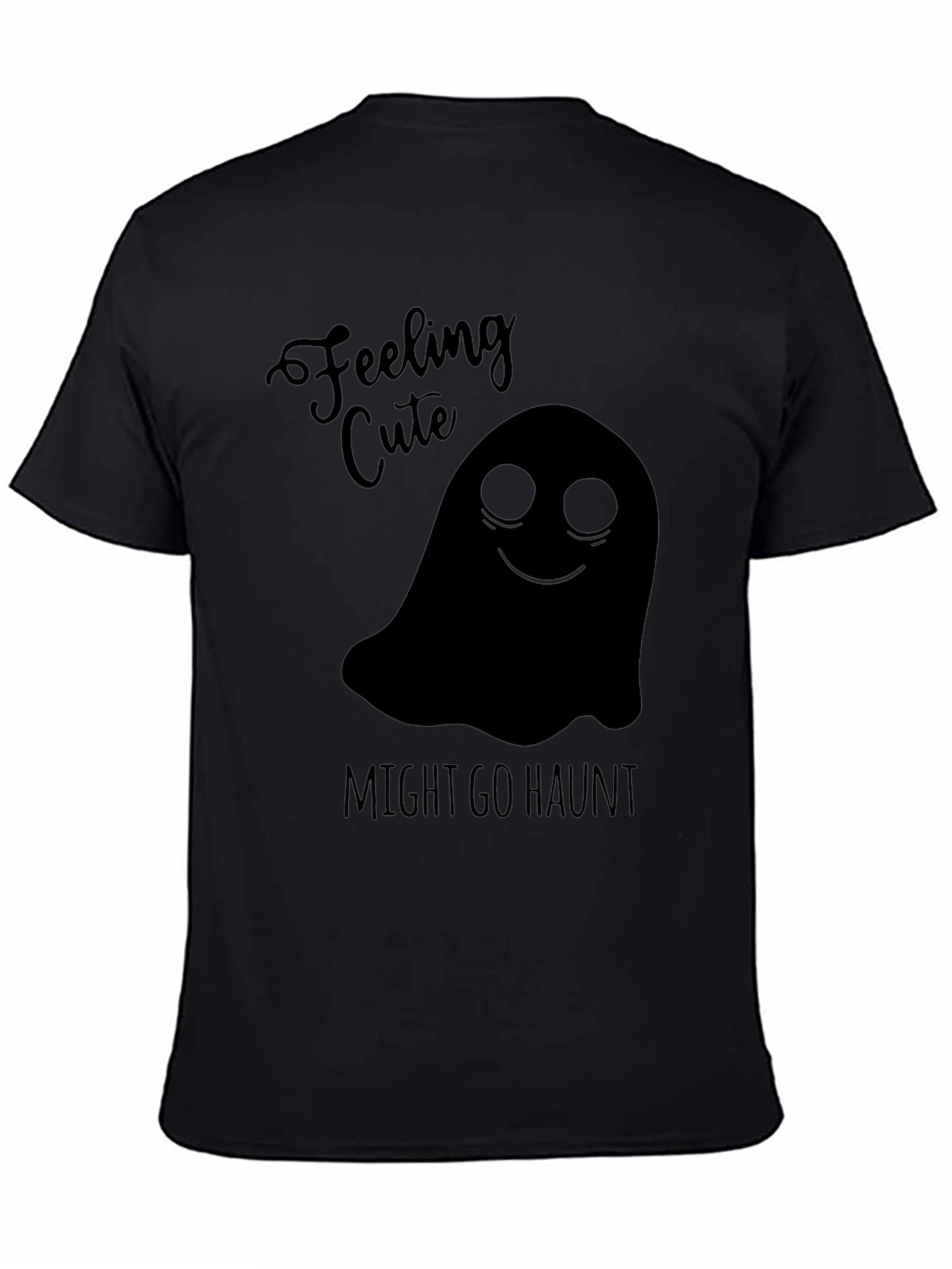 Black Feeling Cute Ghost Graphic Tee - Halloween Shirt view 4
