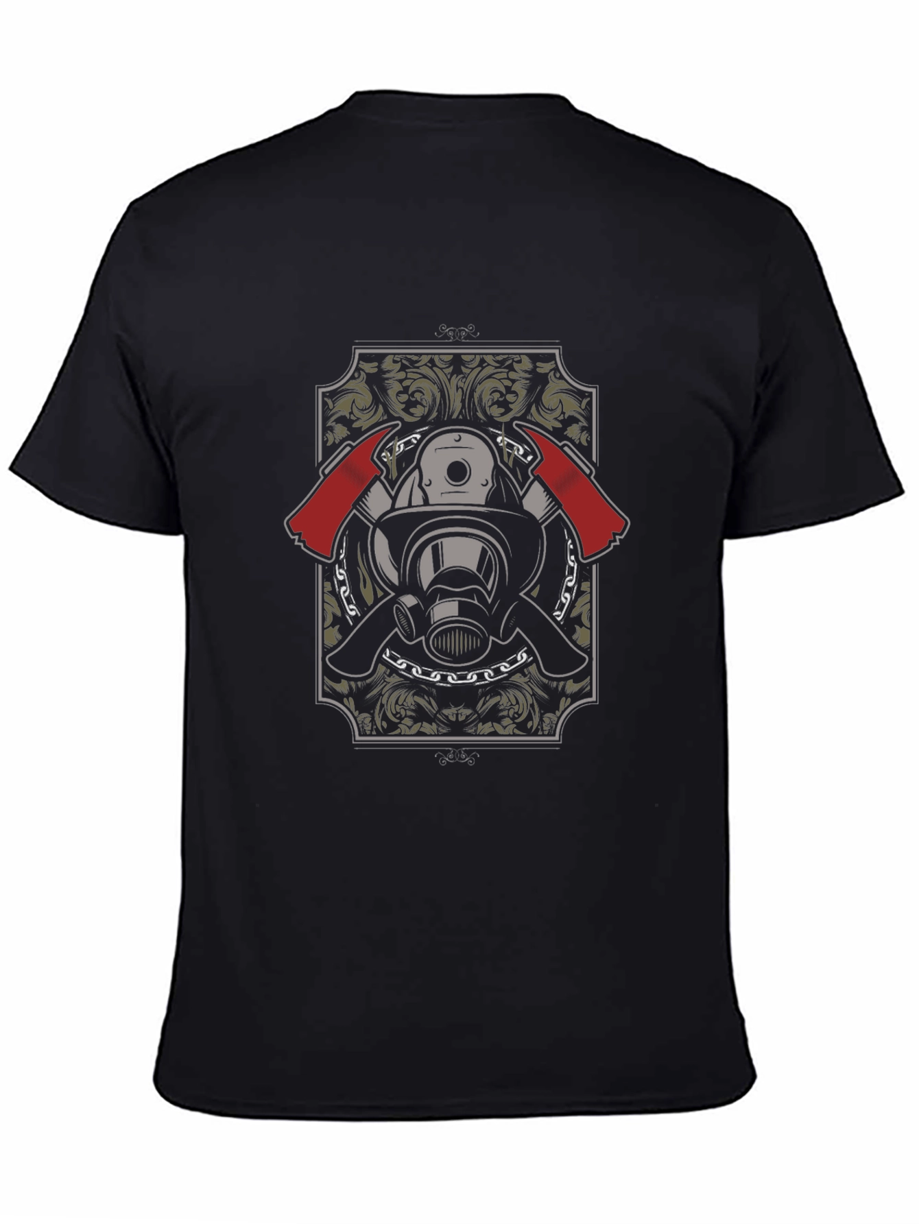 Black Firefighter Helmet & Axes Graphic Black T-Shirt view 4