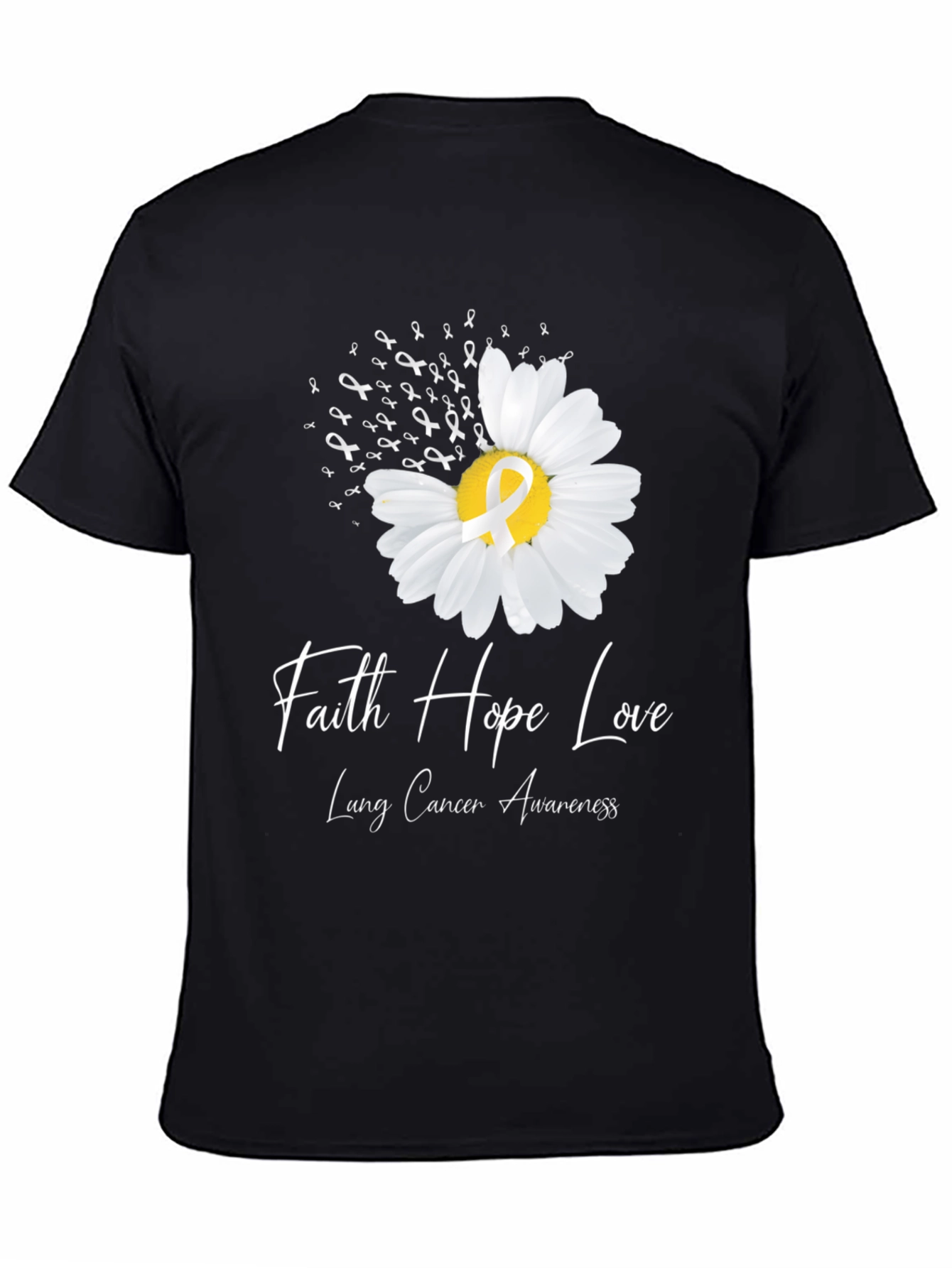 Black Faith Hope Love Lung Cancer Awareness T-Shirt view 4