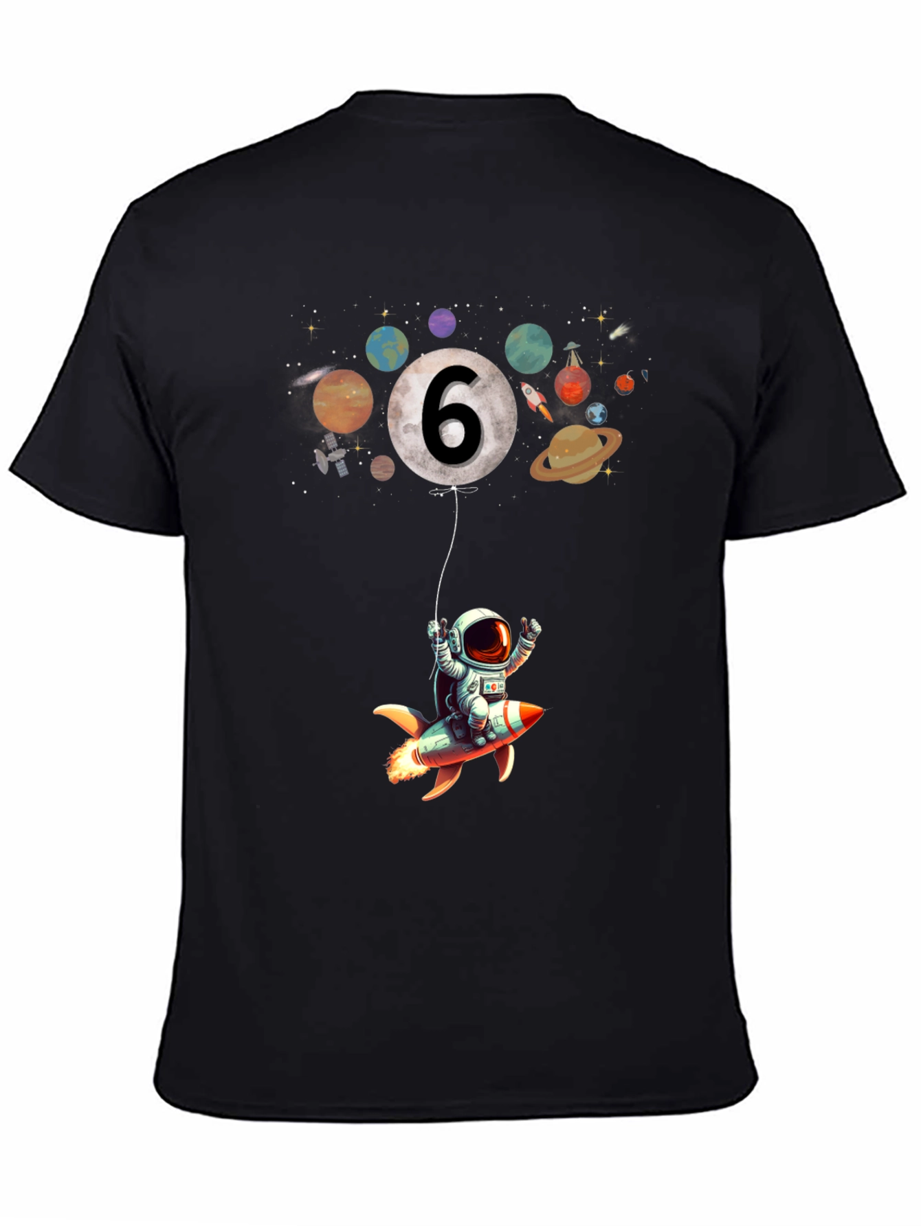 Black Astronaut 6th Birthday T-Shirt - Space Rocket view 4