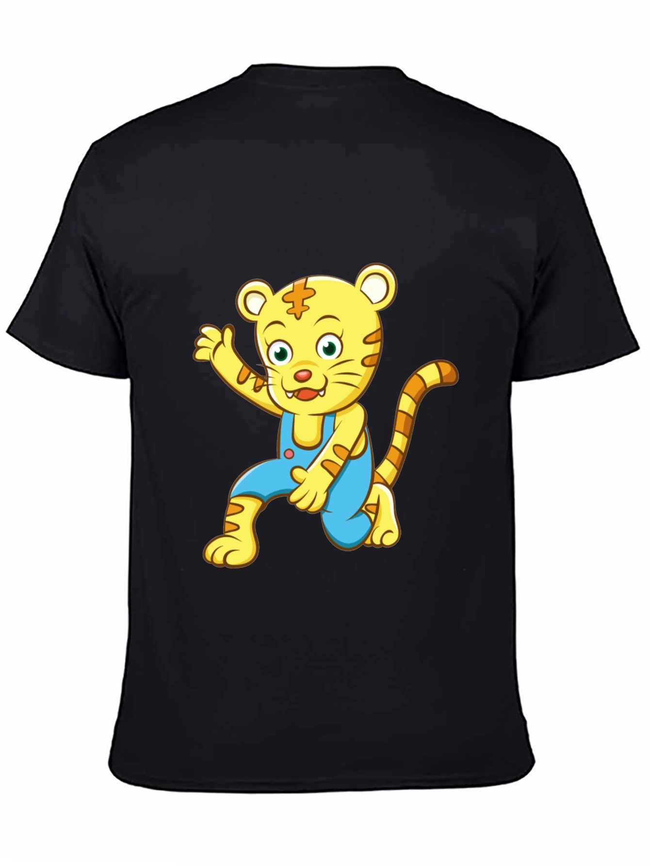Black Cartoon Tiger Graphic Tee - Black Unisex T-Shirt view 4
