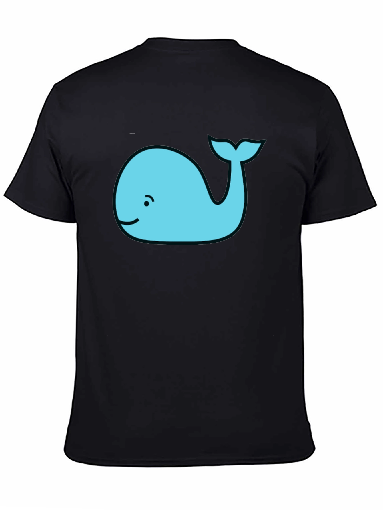Black Cute Whale Graphic Tee - Black Cotton T-Shirt view 4