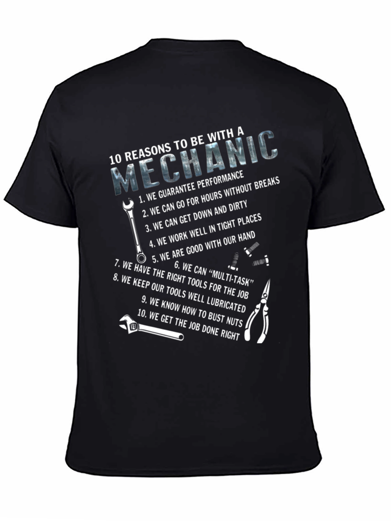 Black 10 Reasons Mechanic T-Shirt - Performance, Tools, Humor view 4
