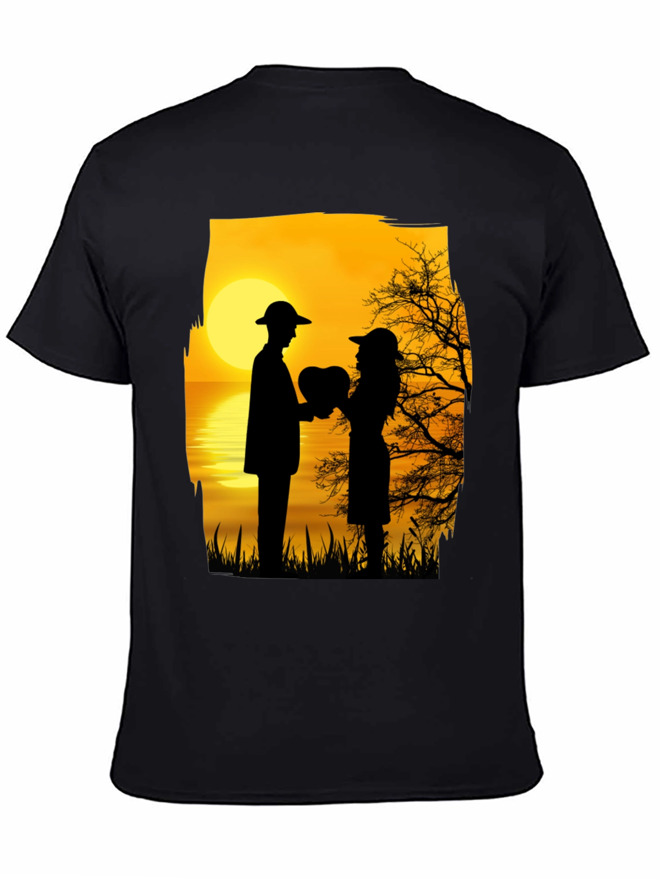 Black Romantic Sunset Silhouette T-Shirt view 4