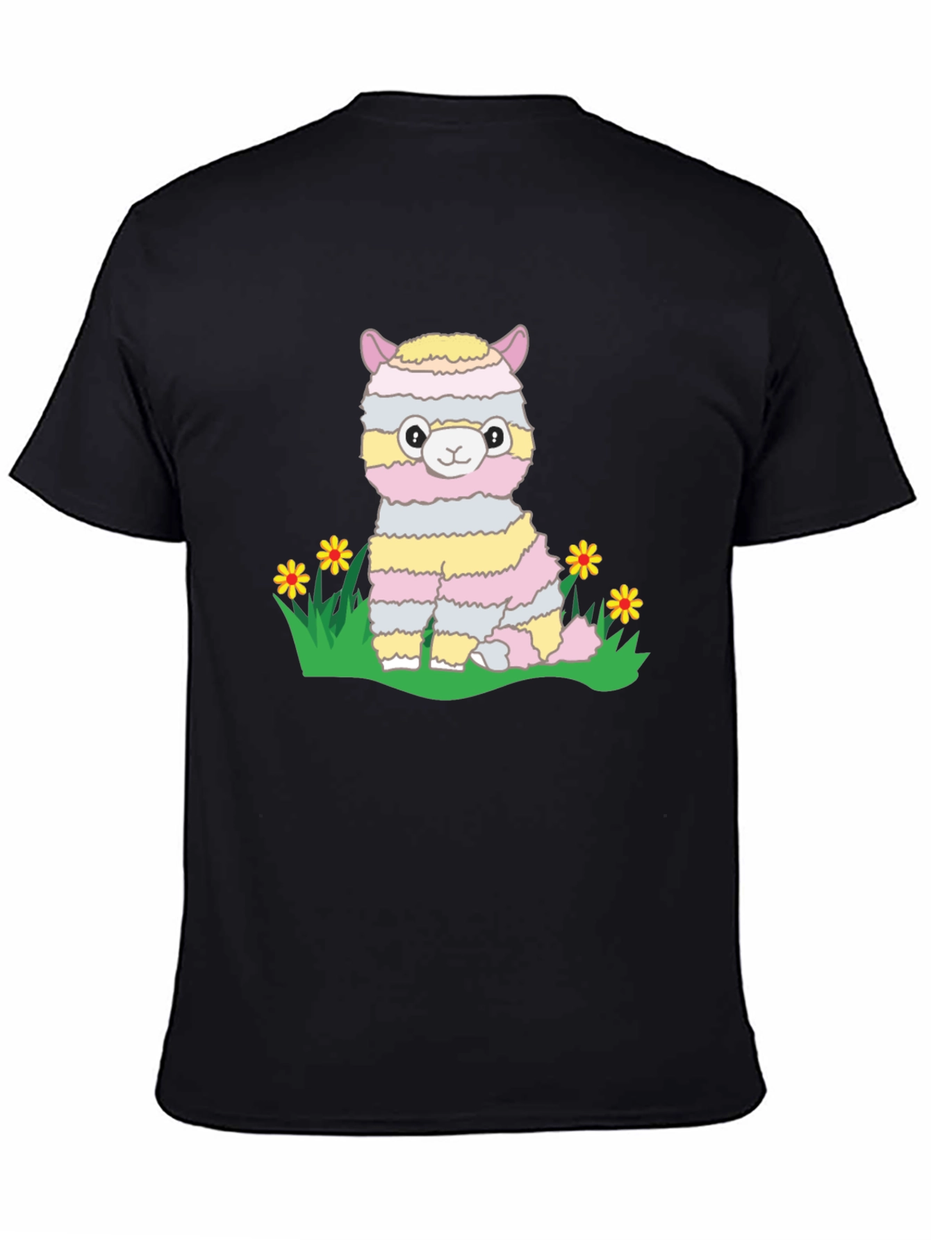 Black Cute Llama T-Shirt - Striped Alpaca Graphic Tee view 4