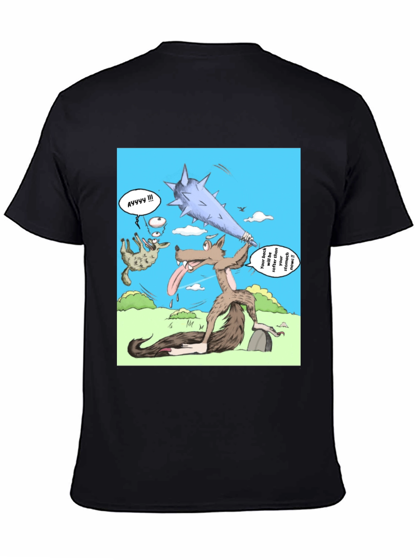 Black Cartoon Wolf T-Shirt view 4