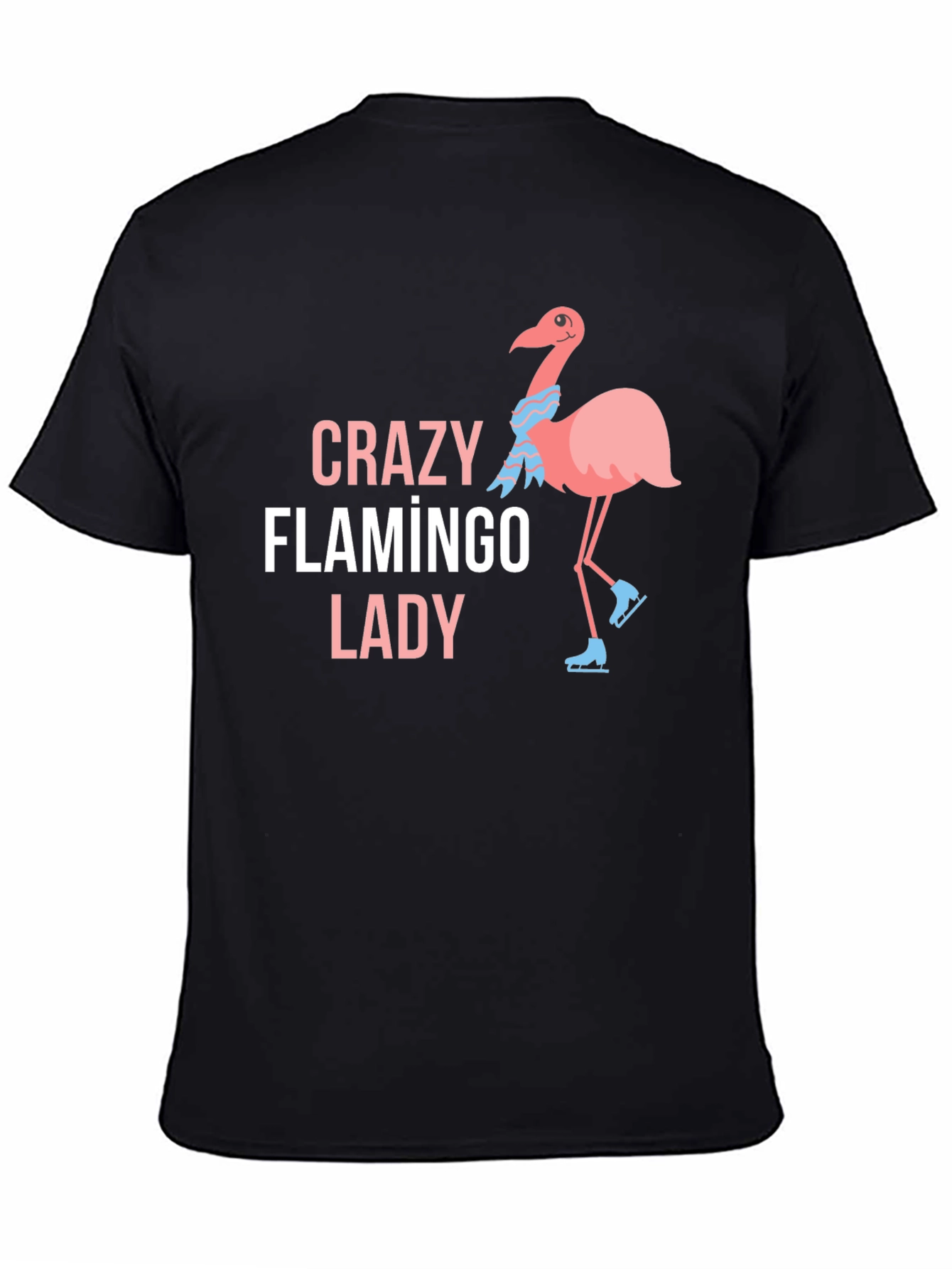 Black Crazy Flamingo Lady T-Shirt Black Cotton view 4