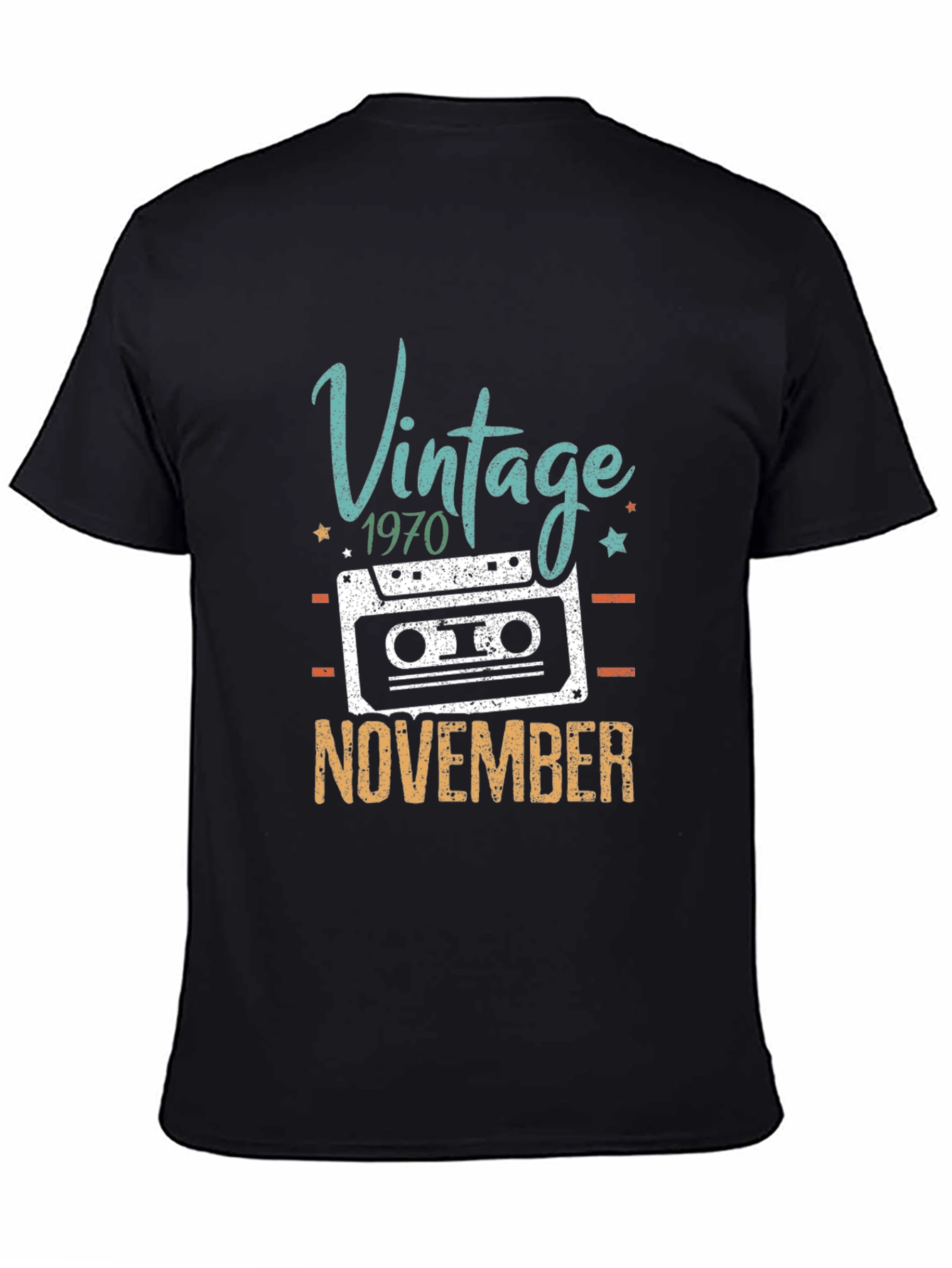 Black Vintage 1970 November Cassette Tape Birthday T-Shirt view 4
