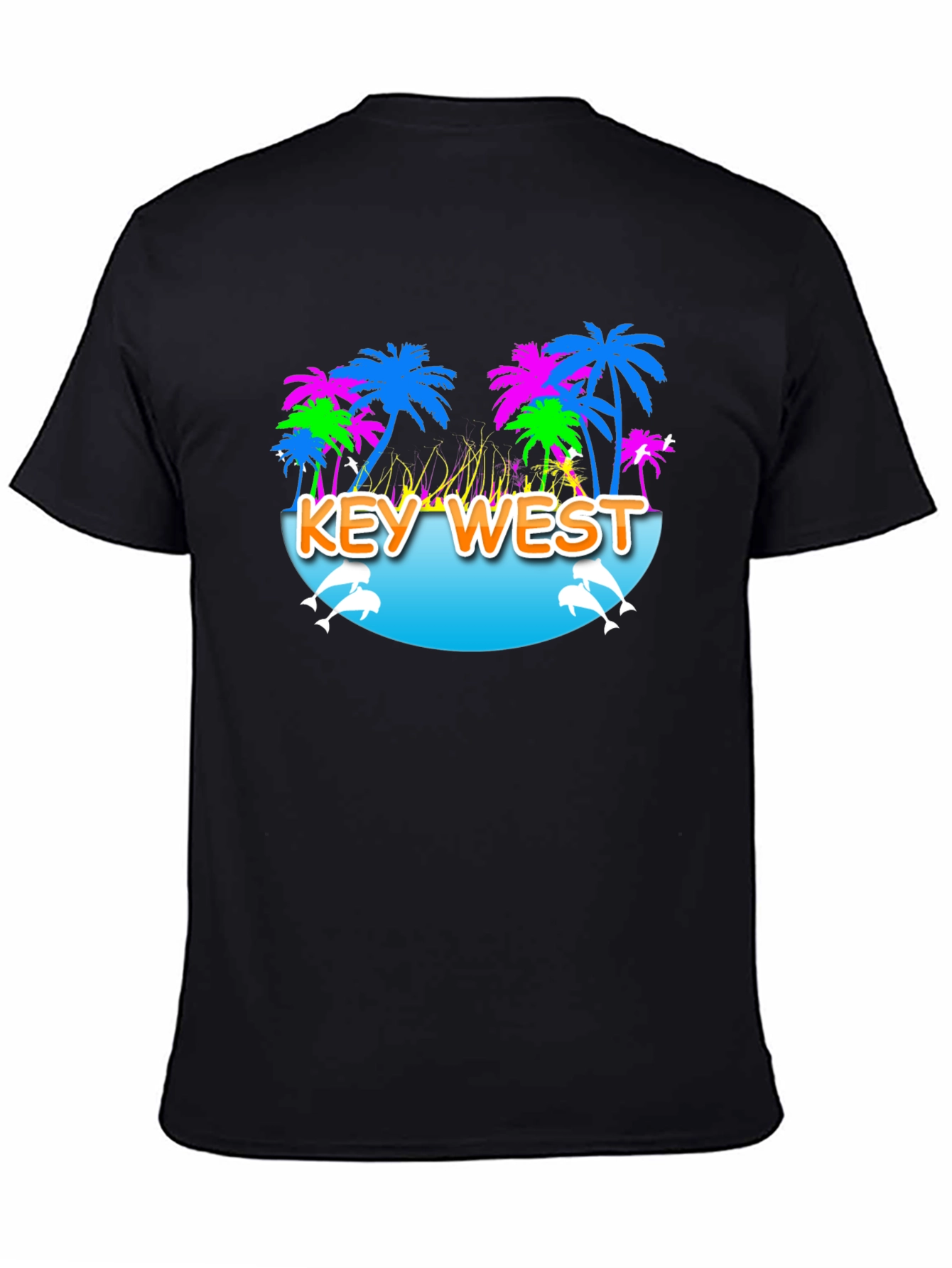 Black Key West Palm Tree Dolphin Graphic Tee view 4