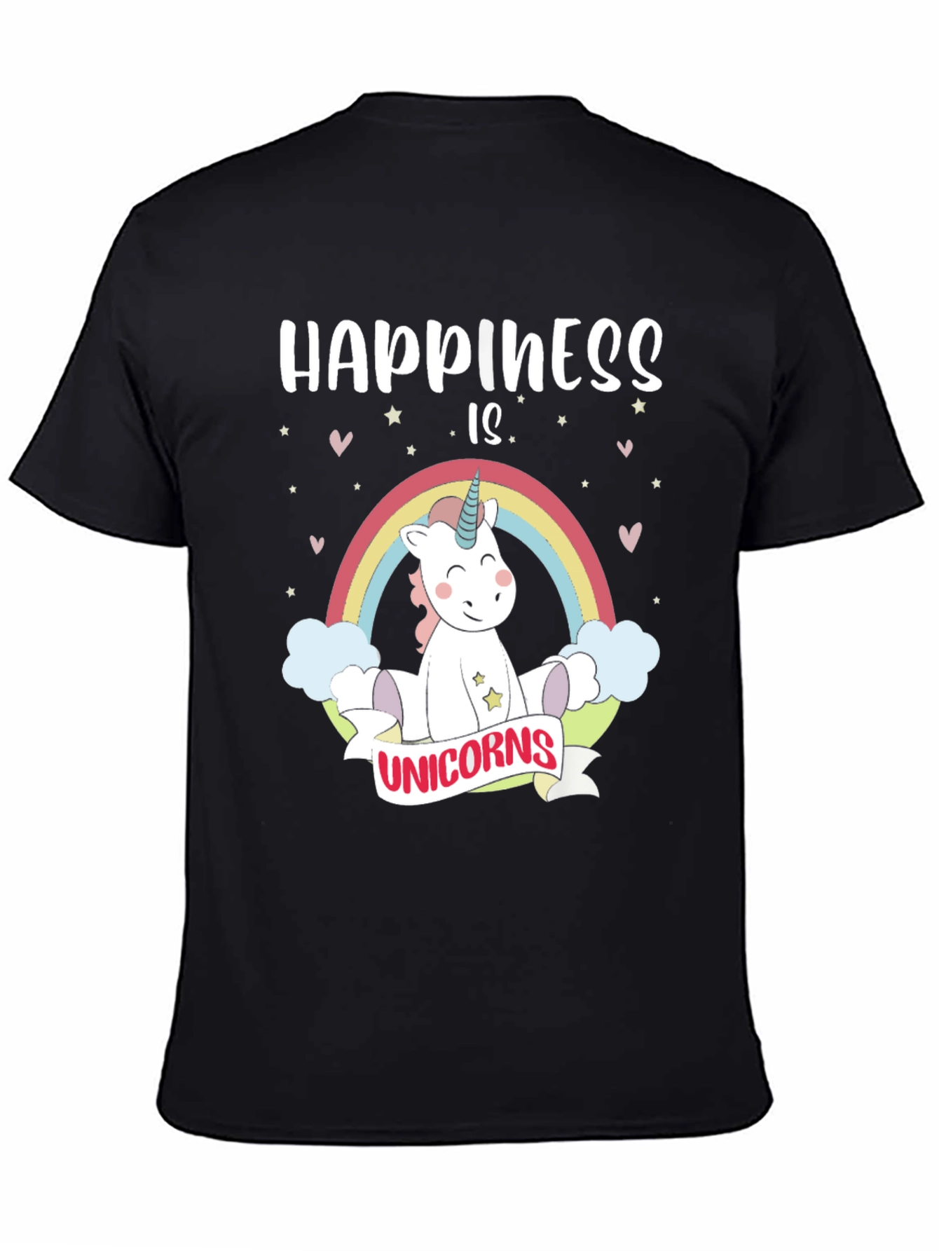 Black Happiness Is Unicorns Graphic T-Shirt view 4