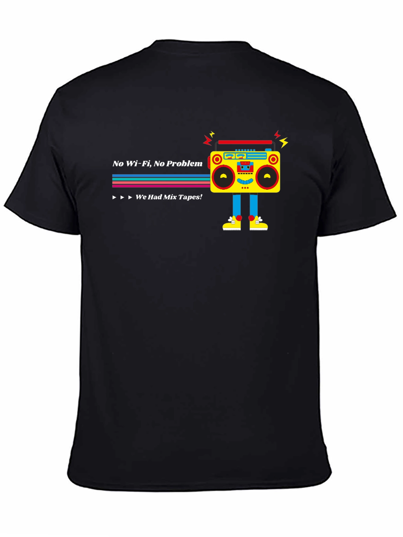 Black Retro Boombox T-Shirt - No Wifi, No Problem! view 4