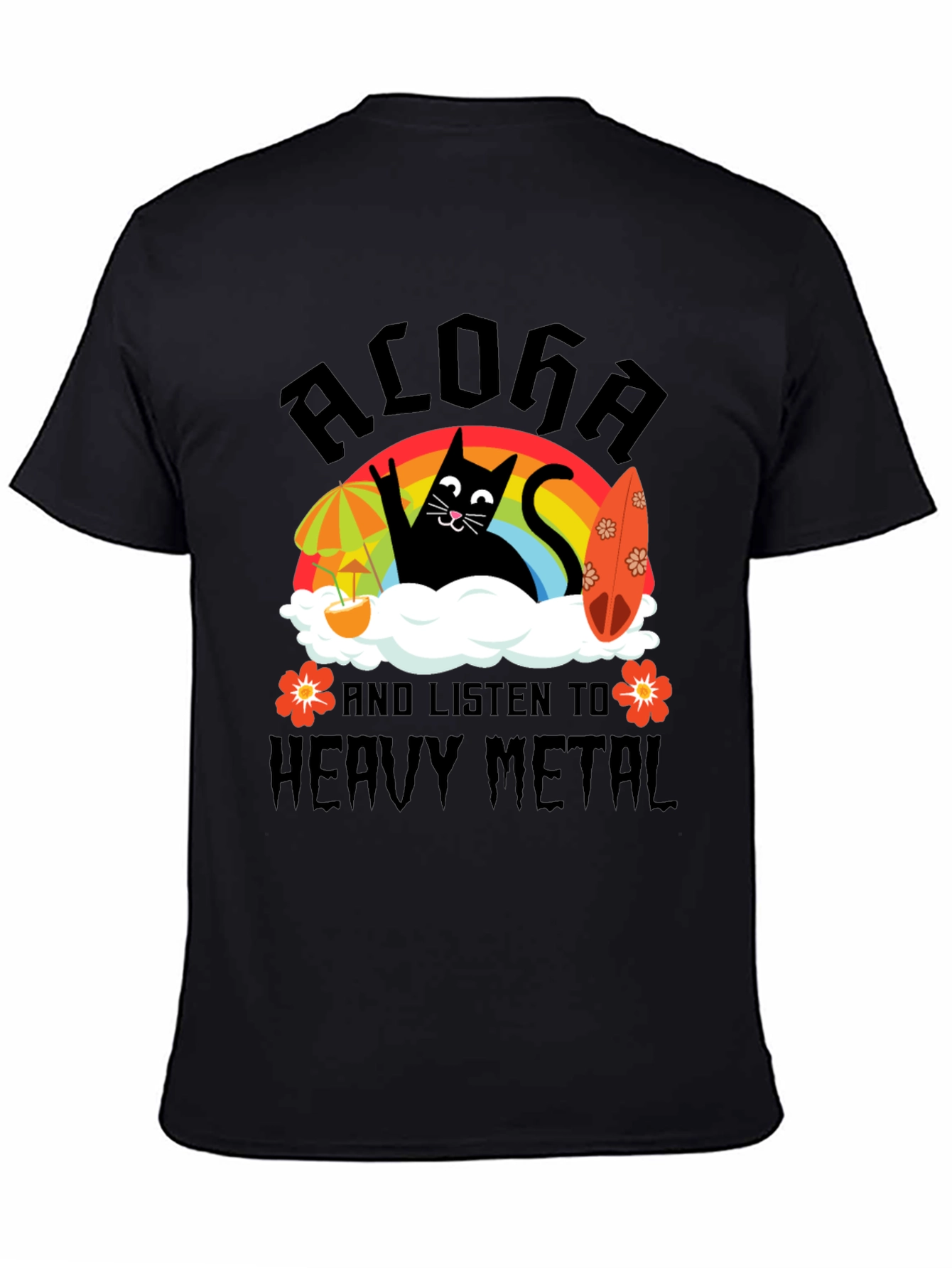 Black Aloha Heavy Metal Black Cat Graphic Tee view 4