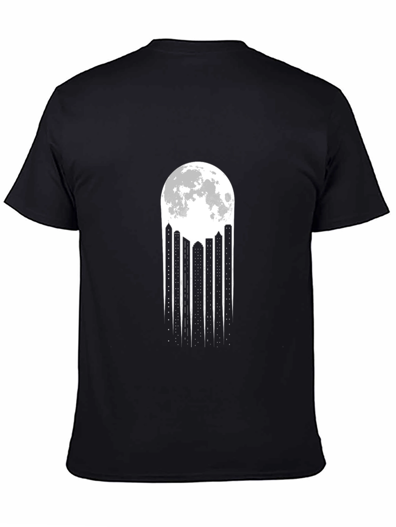 Black Moonlit Cityscape Black T-Shirt view 4