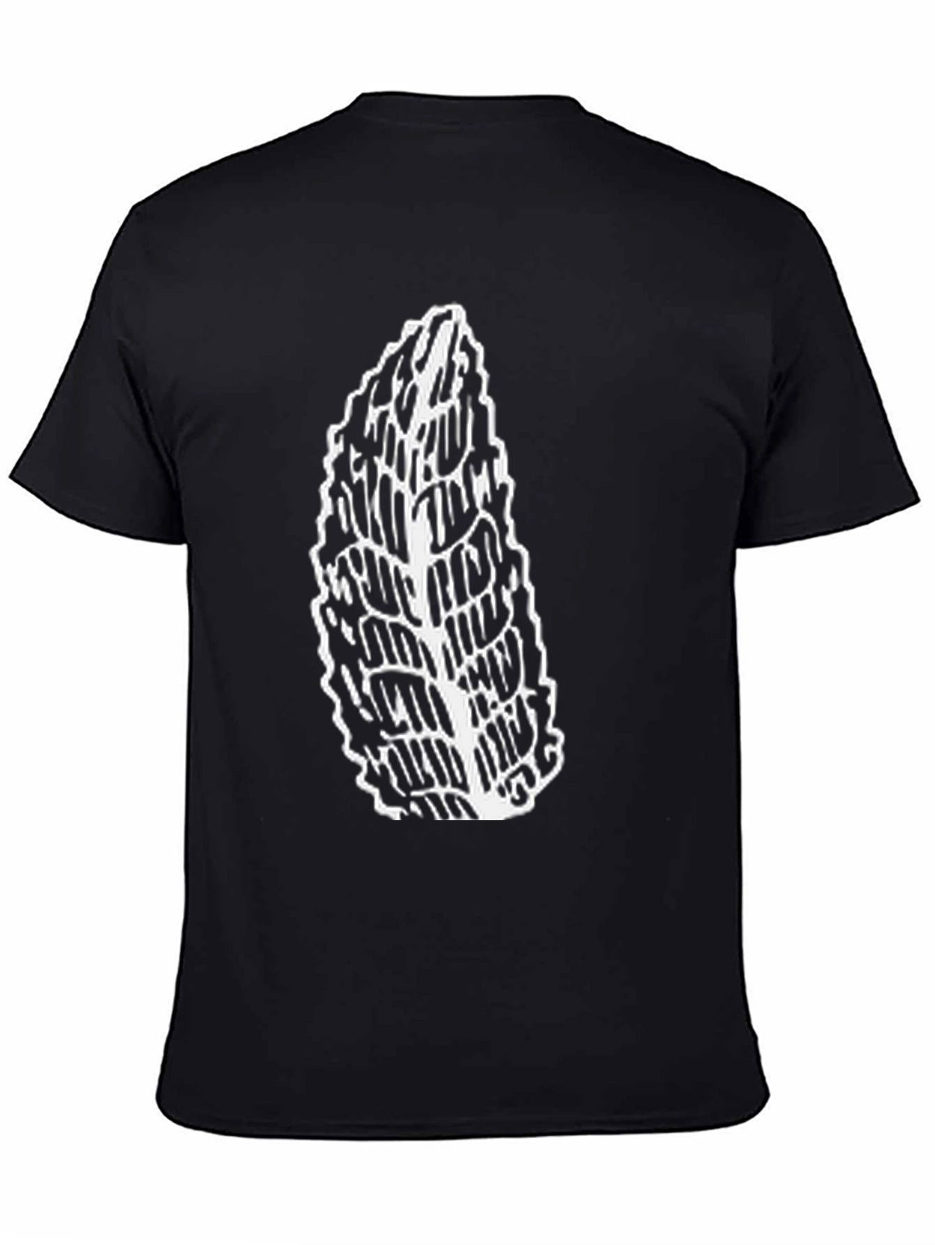 Black Men's Black Tee with Abstract Leaf Design view 4
