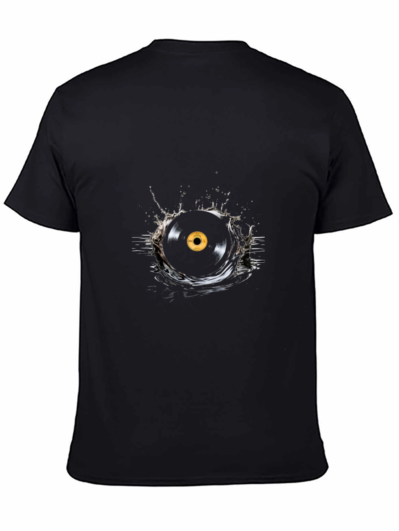 Black Vinyl Record Splash Graphic T-Shirt - Cool Music Tee view 4