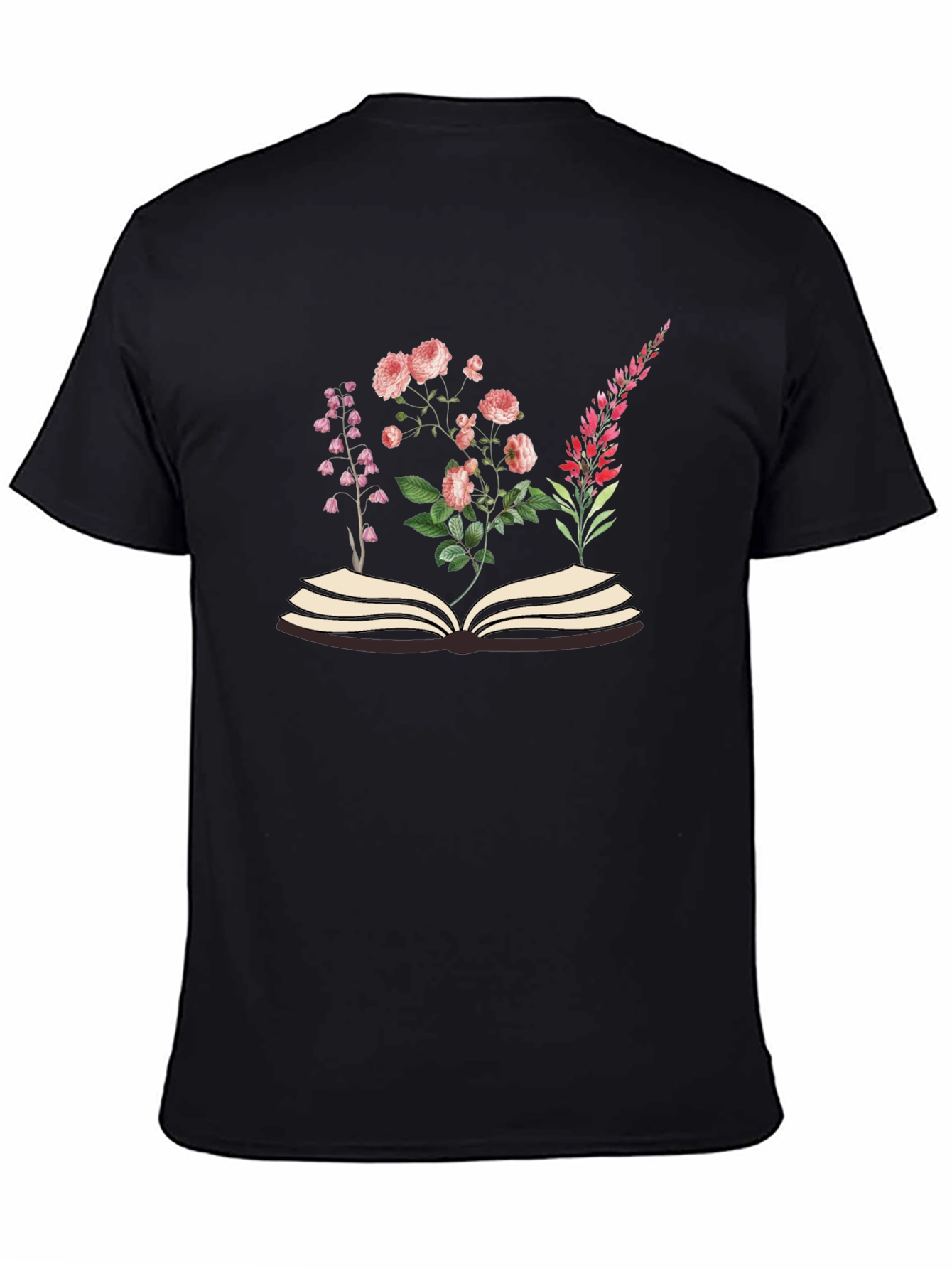 Black Floral Book T-Shirt - Stylish Botanical Design view 4