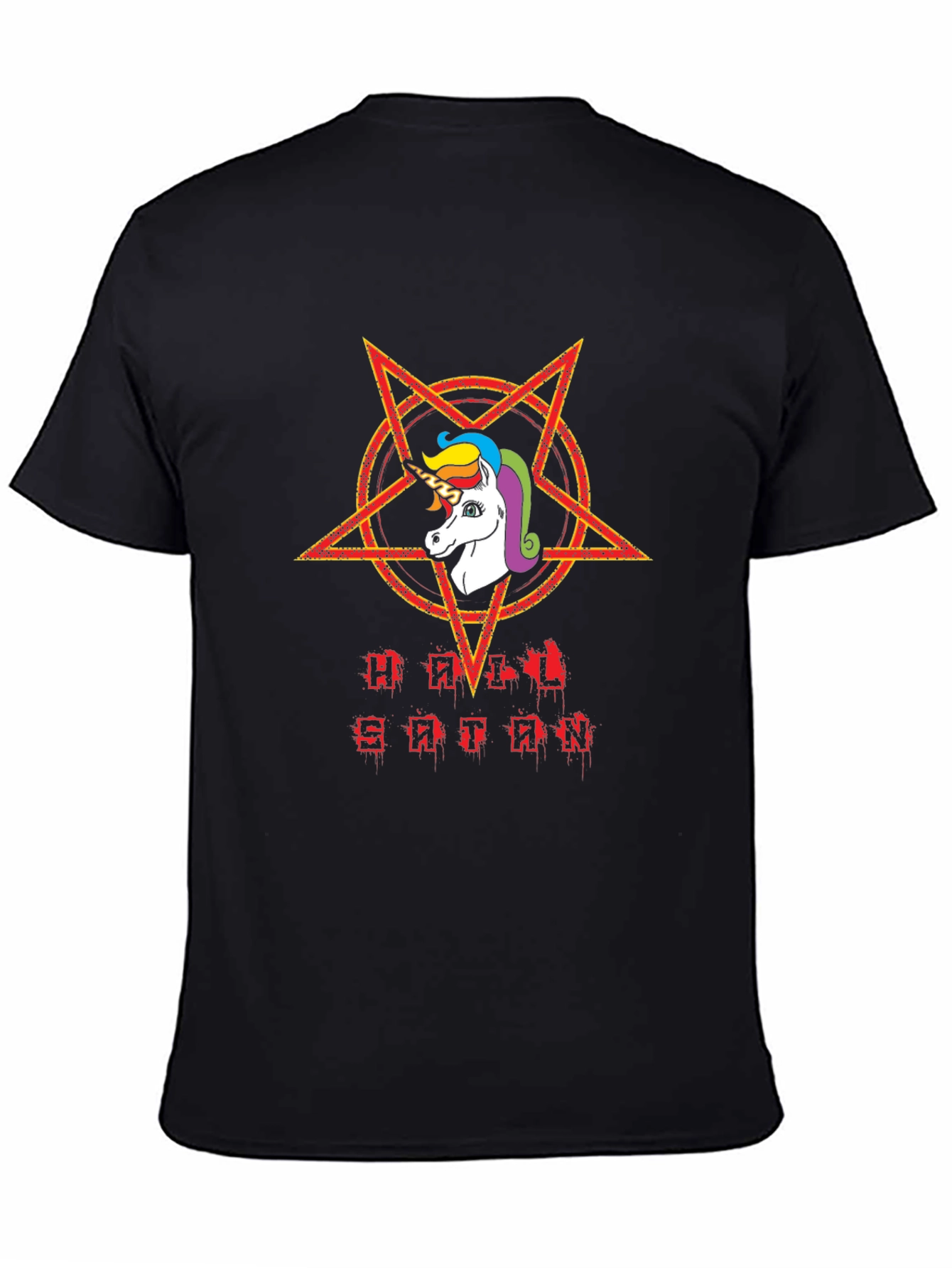 Black Unicorn Pentagram T-Shirt: Hail Satan Graphic Tee view 4