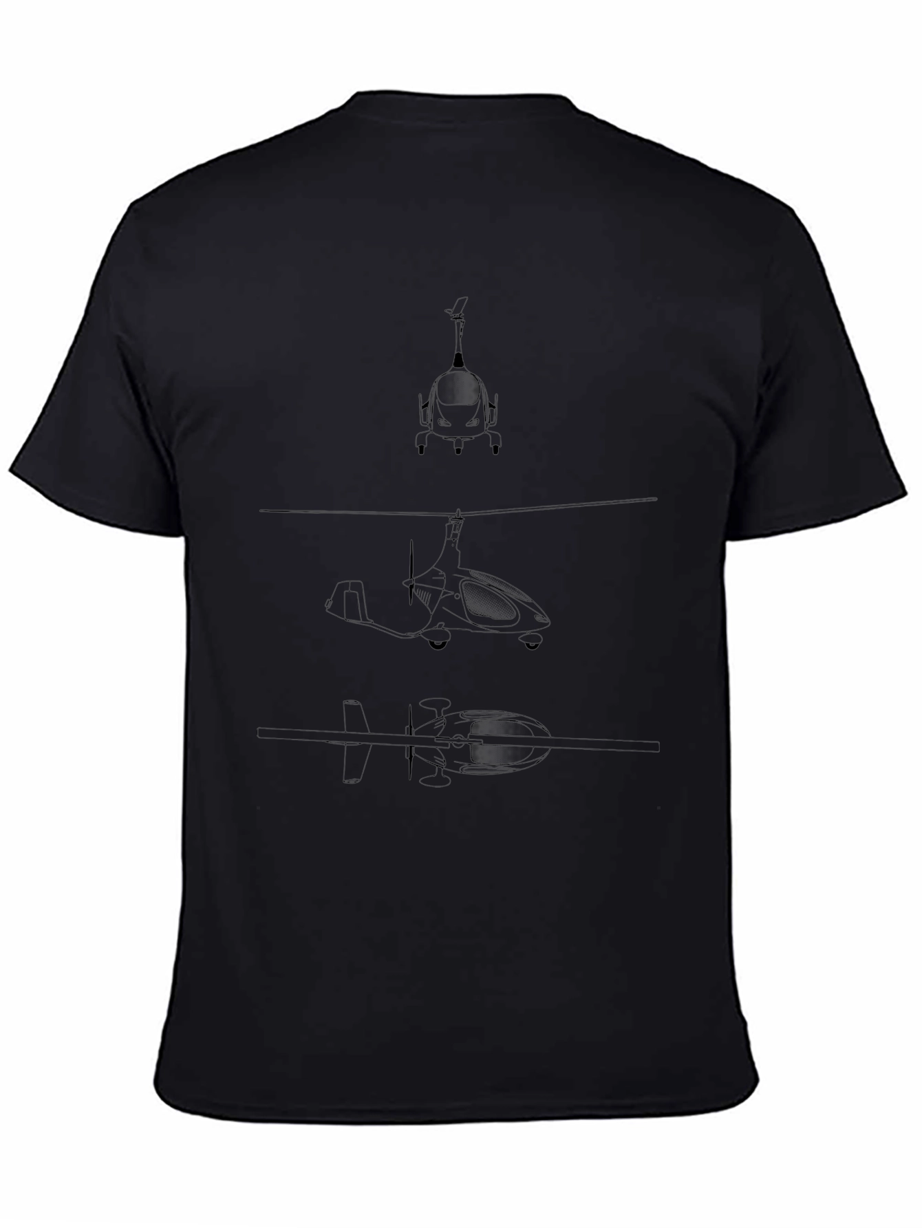 Black Black T-Shirt with Gyrocopter Blueprint Design view 4