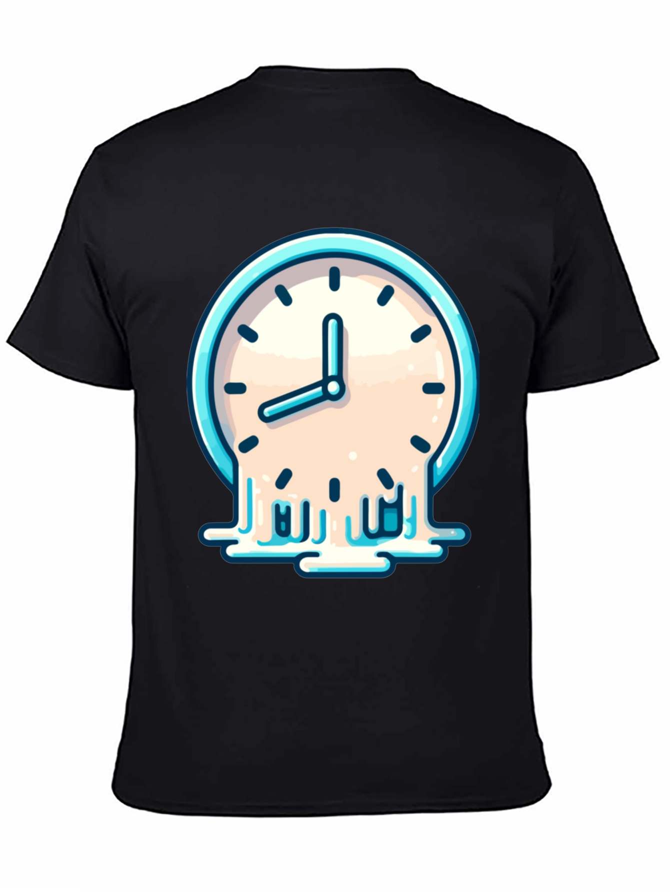 Black Melting Clock Graphic T-Shirt - Black Cotton Tee view 4